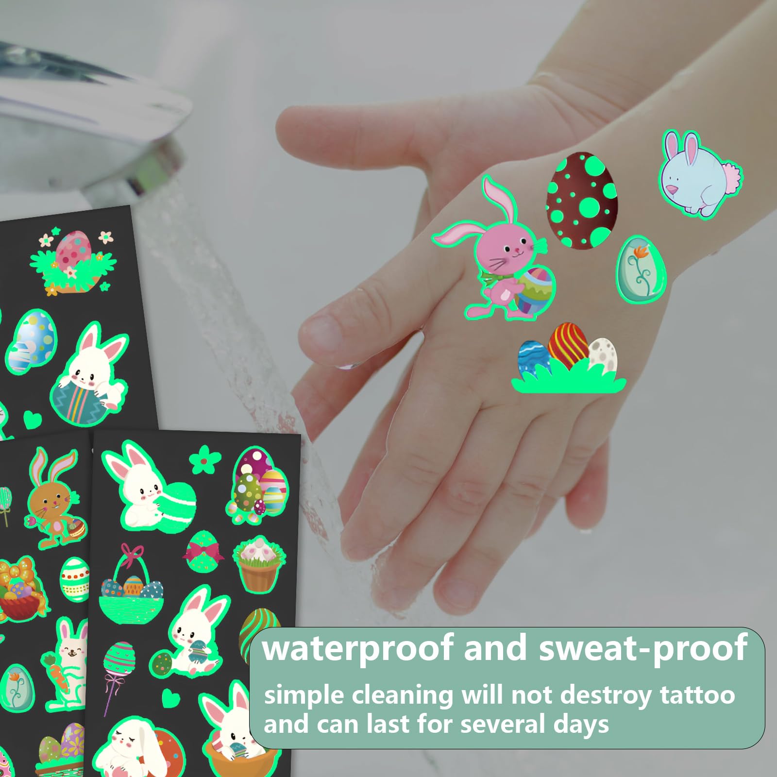Glow in the Dark Easter Temporary Tattoos for Kids - 111 Styles Bunny Rabbit Egg Fake Tattoos | Easter Basket Stuffers, Party Favors, Goodie Bag Fillers & Holiday Decorations | Perfect for Easter Egg Hunts, Classroom Rewards & Spring Celebrations