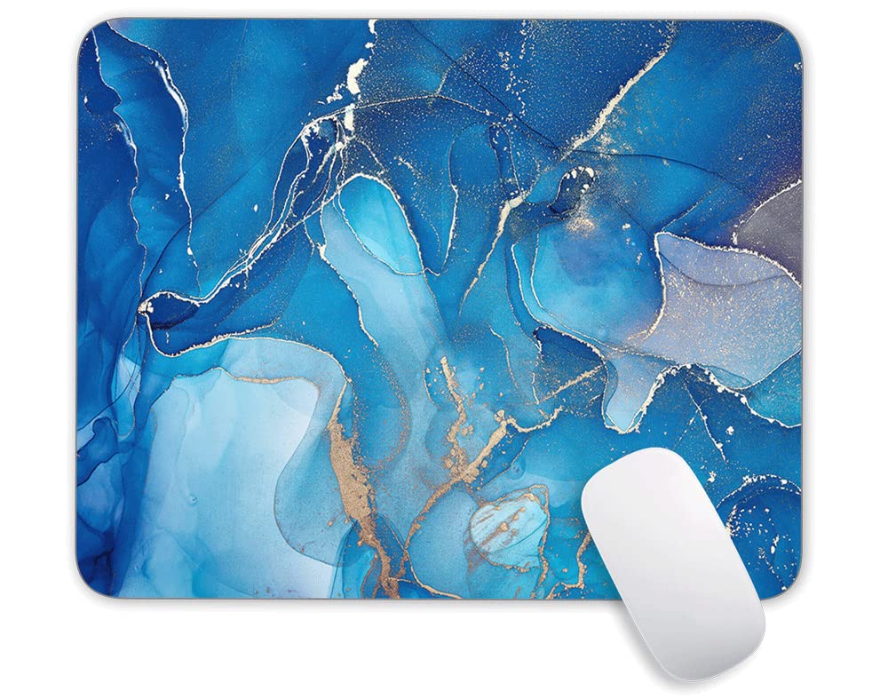 Premium Bright Blue Gold Marble Gaming Mouse Pad - Non-Slip Rubber Base, Waterproof Surface, Custom Design for Office, Home & Travel Use - Perfect for Laptops, Desktops & Gaming Setups - 9.5