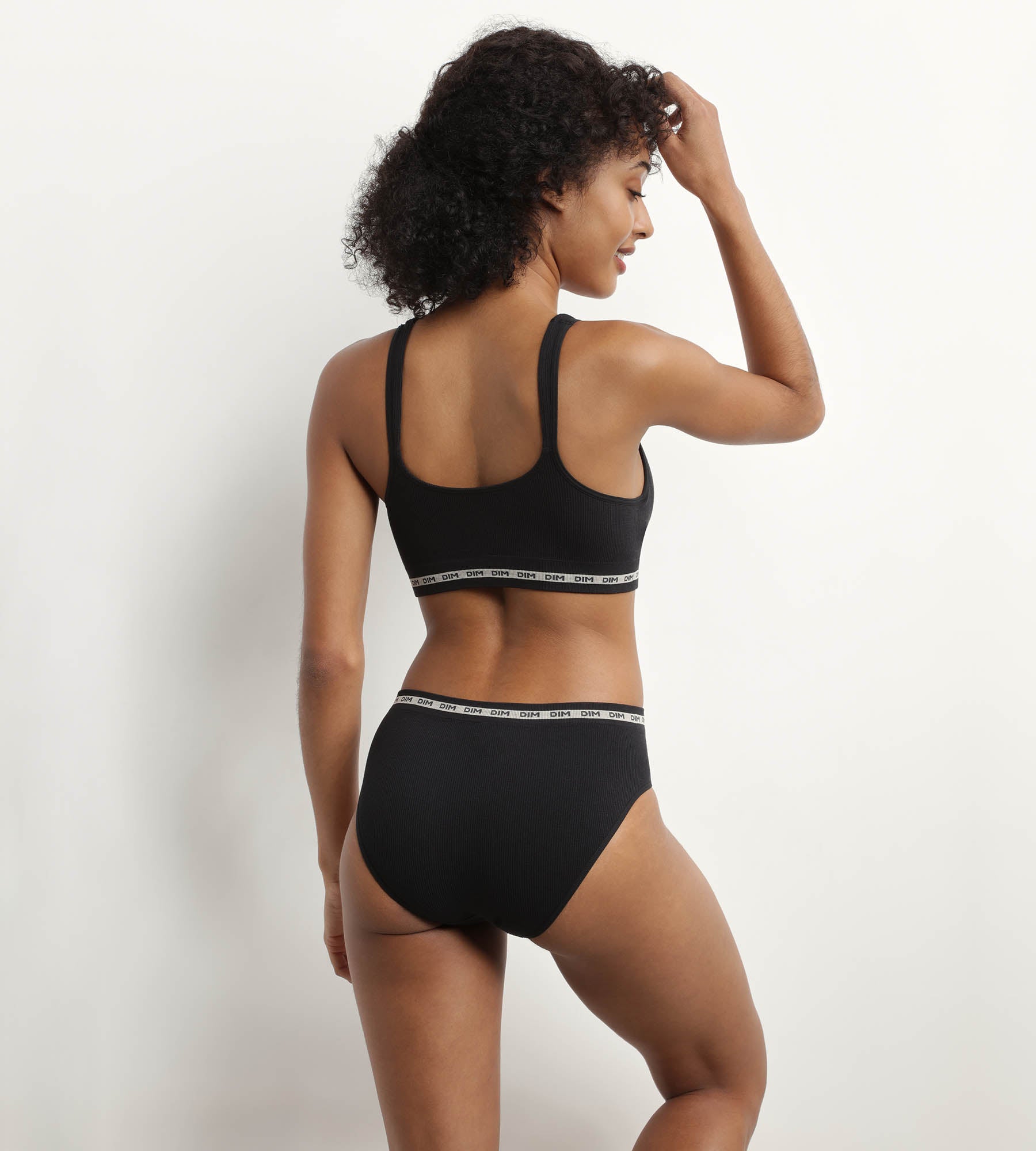 Dim Icons Seamless Wire-Free Ribbed Black Bralette - Comfortable Non-Padded Bra for Yoga, Lounge & Everyday Wear
