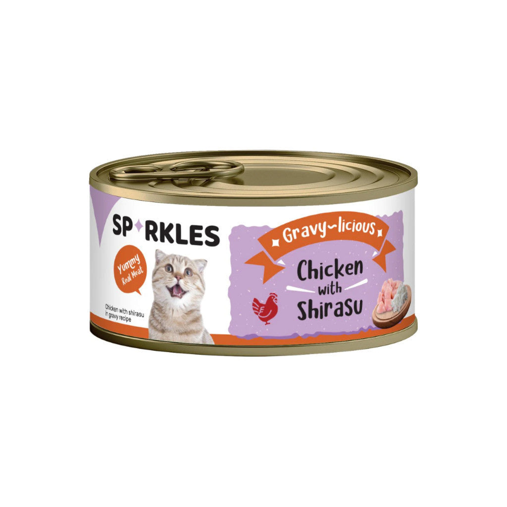24-Pack Sparkles Gravylicious Jellylicious Wet Cat Food - 80g Cans with Chicken, Tuna & Salmon - Healthy Nutritious Meal for Adult & Senior Cats - Perfect for Daily Feeding & Weight Management