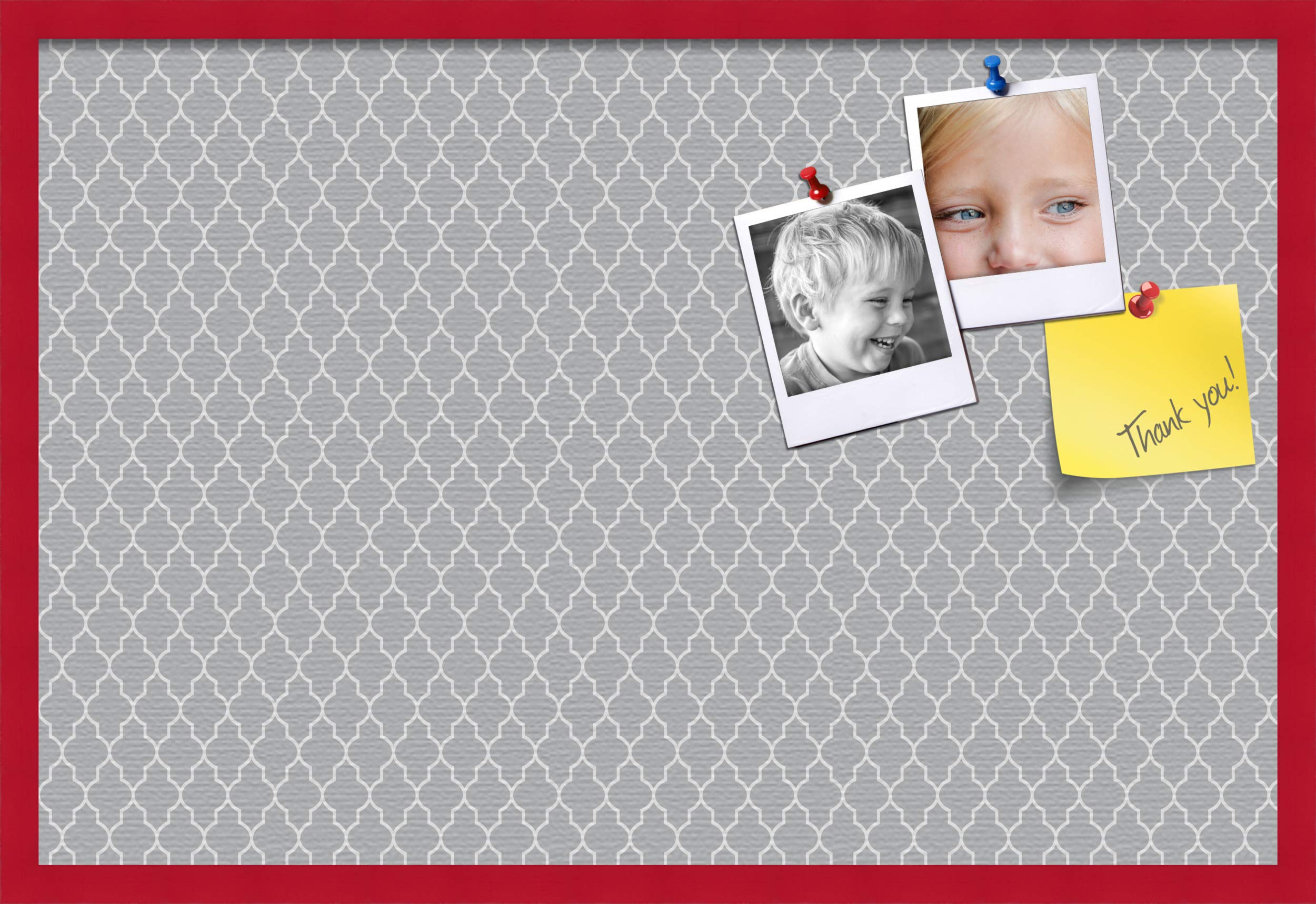 ArtToFrames 36x24 Inch Custom Cork Bulletin Board - Quatrefoil Grey Fabric-Style Pin Board with Red Beech Wood Frame | Perfect for Home Office, Classroom, or Kitchen Organization (PinPix-284-36x24_0066-81792-YRED)