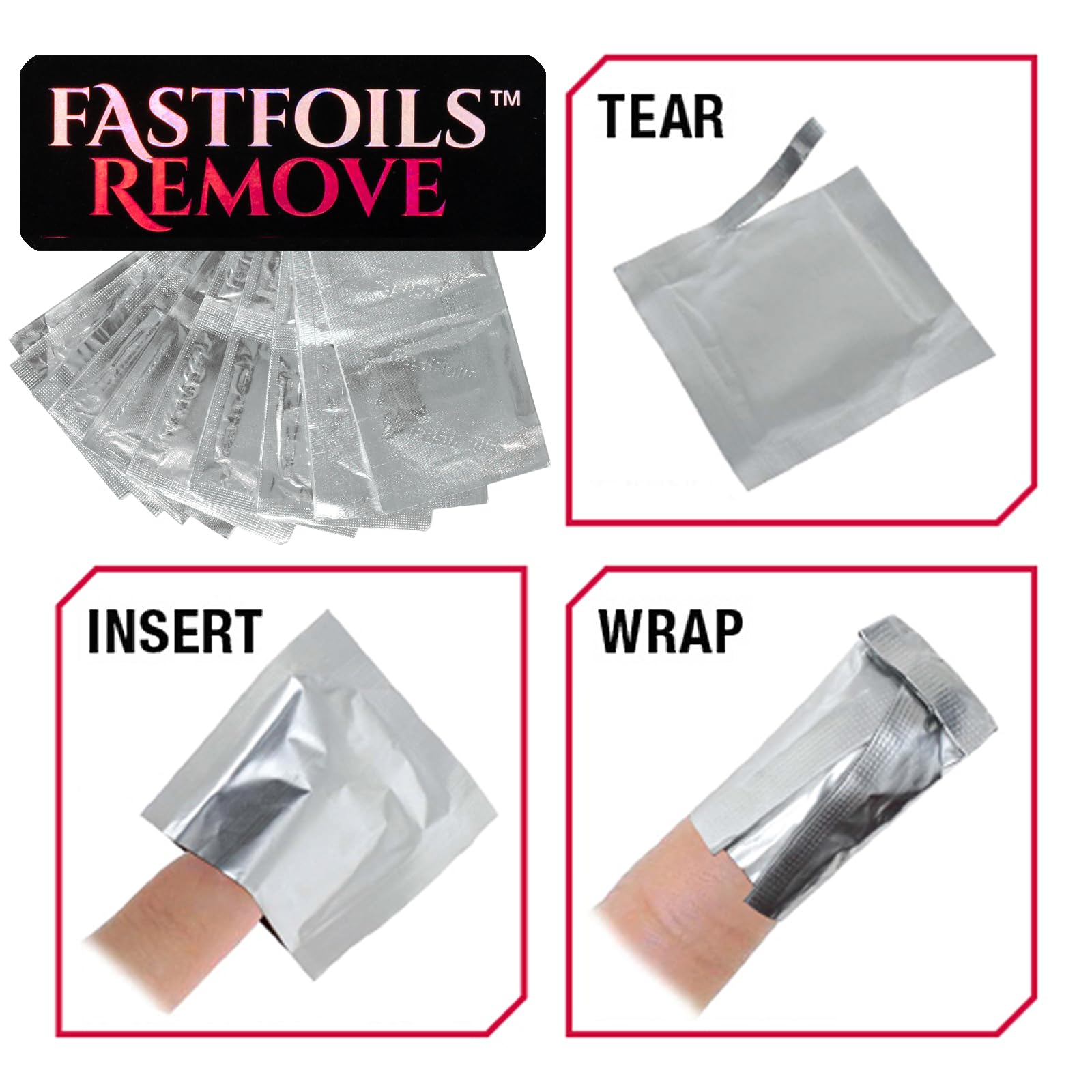 Americanails FastFoils 100ct One Step Gel Polish Foil Remover Wraps - All-in-One Nail Polish Remover with Thick Cotton Pads & Pure Acetone - Removes Gel, Acrylic & Dip Nails - Perfect for Salon & At-Home Manicures