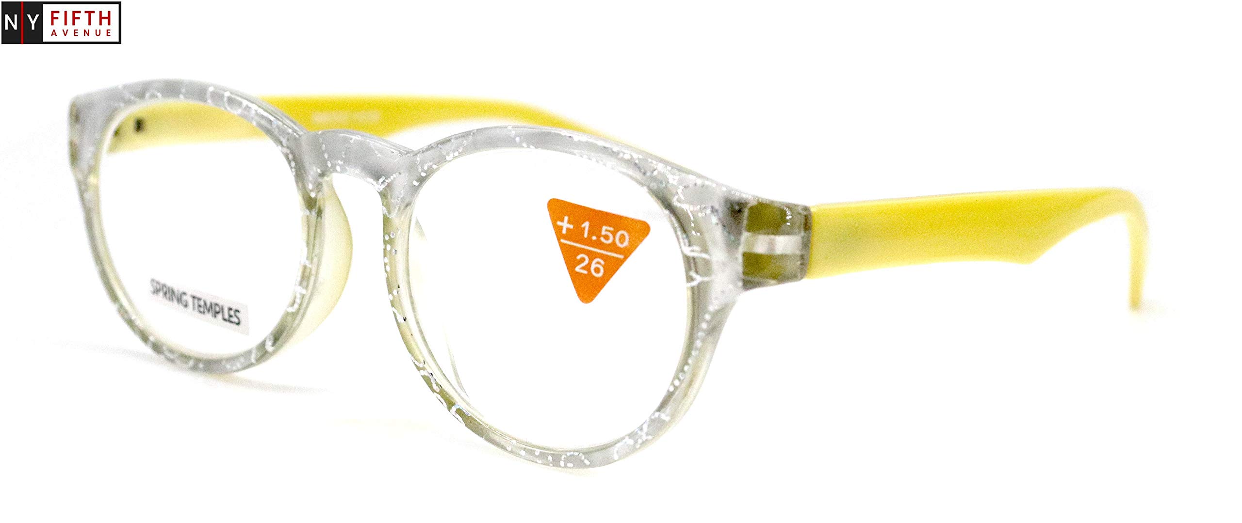 Premium Reading Glasses +1.25 to +3.0 Magnification - High-End Round Optical Frames in Yellow - NY Fifth Avenue Style - Perfect for Reading, Crafts & Close Work