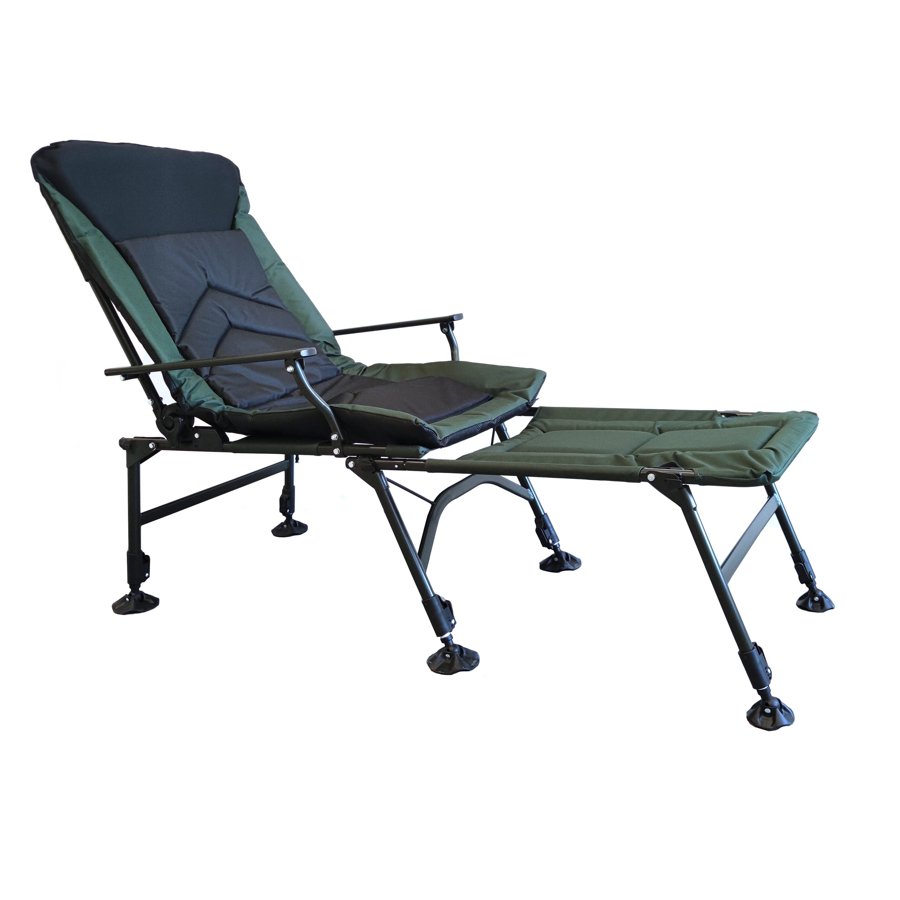 Portable Folding Reclining Camping Chair with Detachable Footrest & Adjustable Backrest - Lightweight Outdoor Lounge Chair for Camping, Beach, Hiking, Fishing (Green & Black) - Perfect for Backyard Relaxation, Picnics and Tailgating