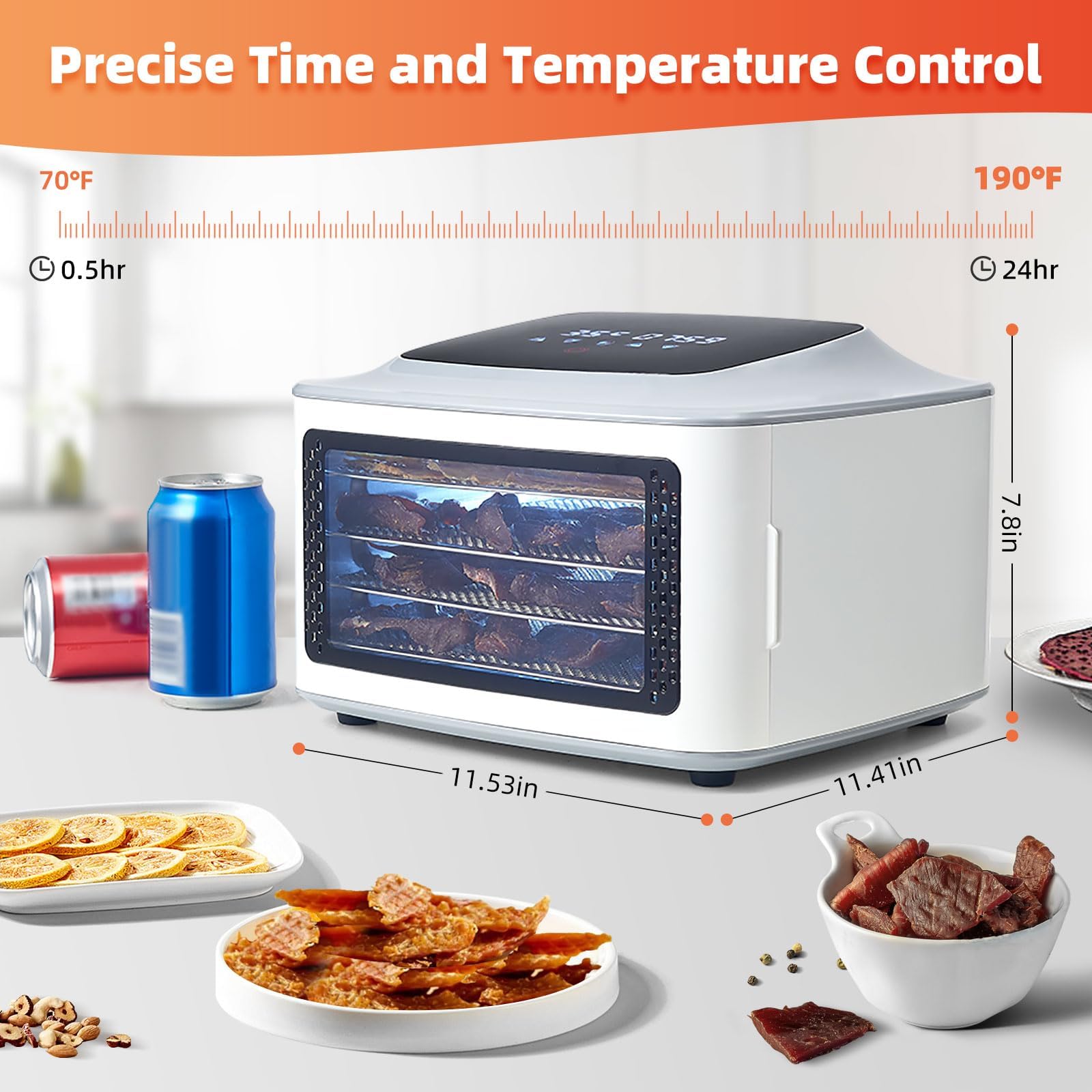 Best Compact Food Dehydrator with 4 Stainless Steel Trays - Digital Timer & 190°F Temperature Control for Jerky, Herbs, Fruits & Veggies | Perfect for Healthy Snacks, Camping & Small Families | Space-Saving Kitchen Appliance