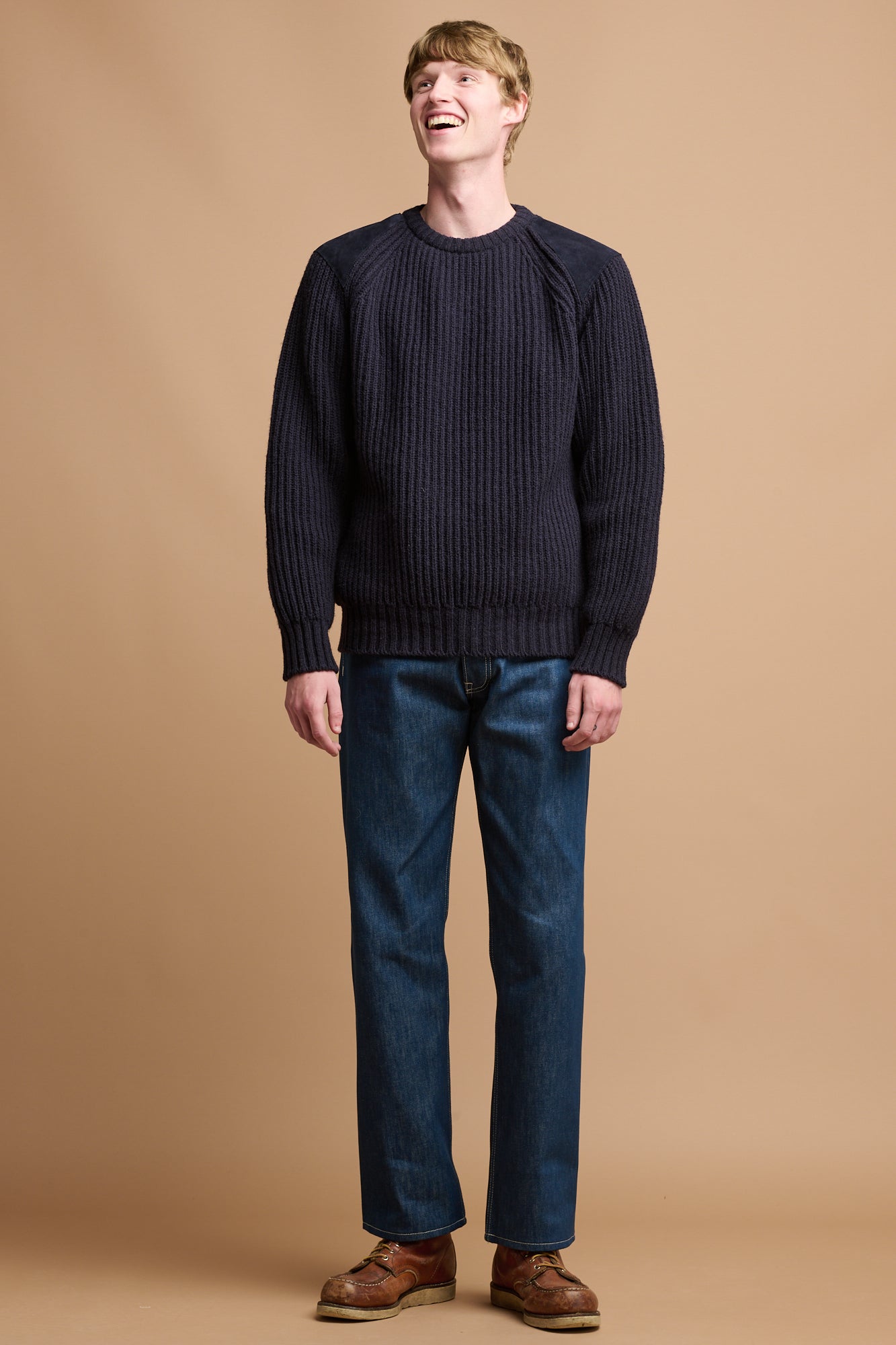 Premium Men's Lambswool Fisherman Ribbed Sweater - Navy Blue Crewneck Pullover for Winter Warmth | Cozy Casual Wear & Office Outfits