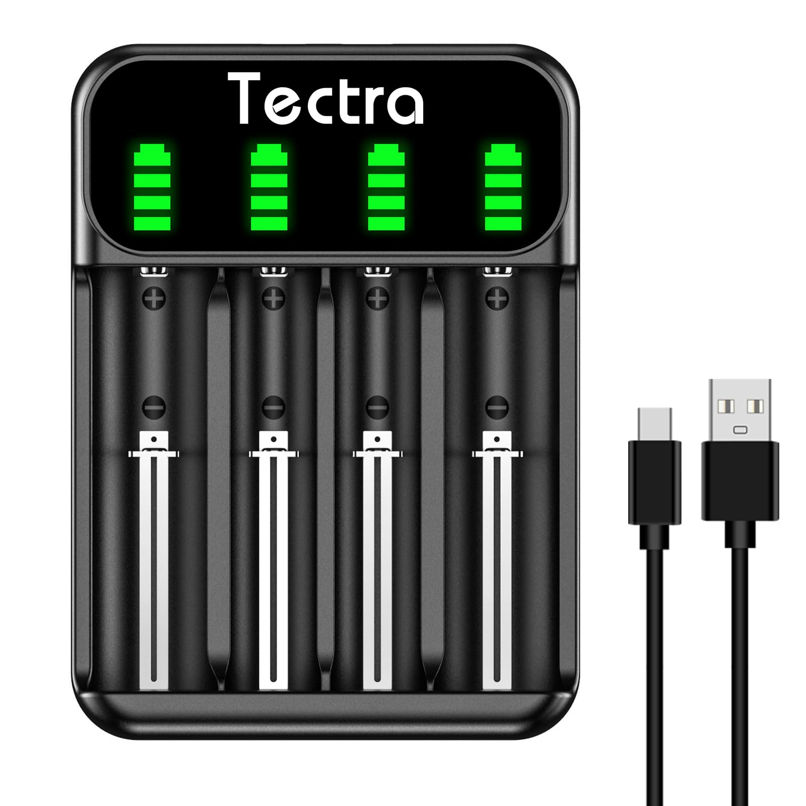 Fast 4-Slot Universal USB Battery Charger for Li-ion 18650/22650/26650 & Ni-MH AA/AAA - Smart LED Display Charging Station for Home, Office, and Travel Use