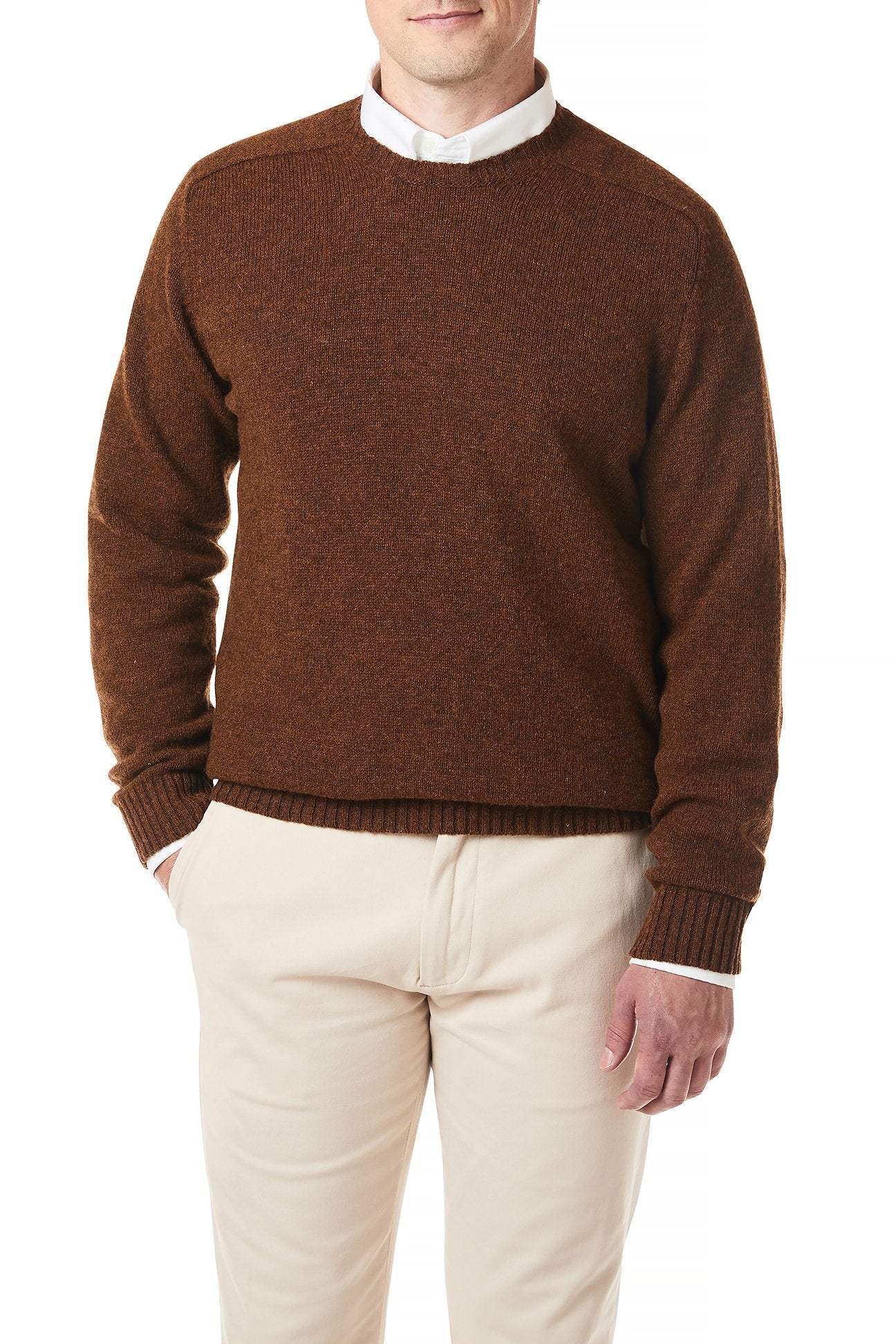 Premium Shetland Wool Crew Neck Sweater in Tobacco Mix - Warm & Cozy Knit Pullover for Men & Women | Perfect for Fall, Winter & Casual Outfits