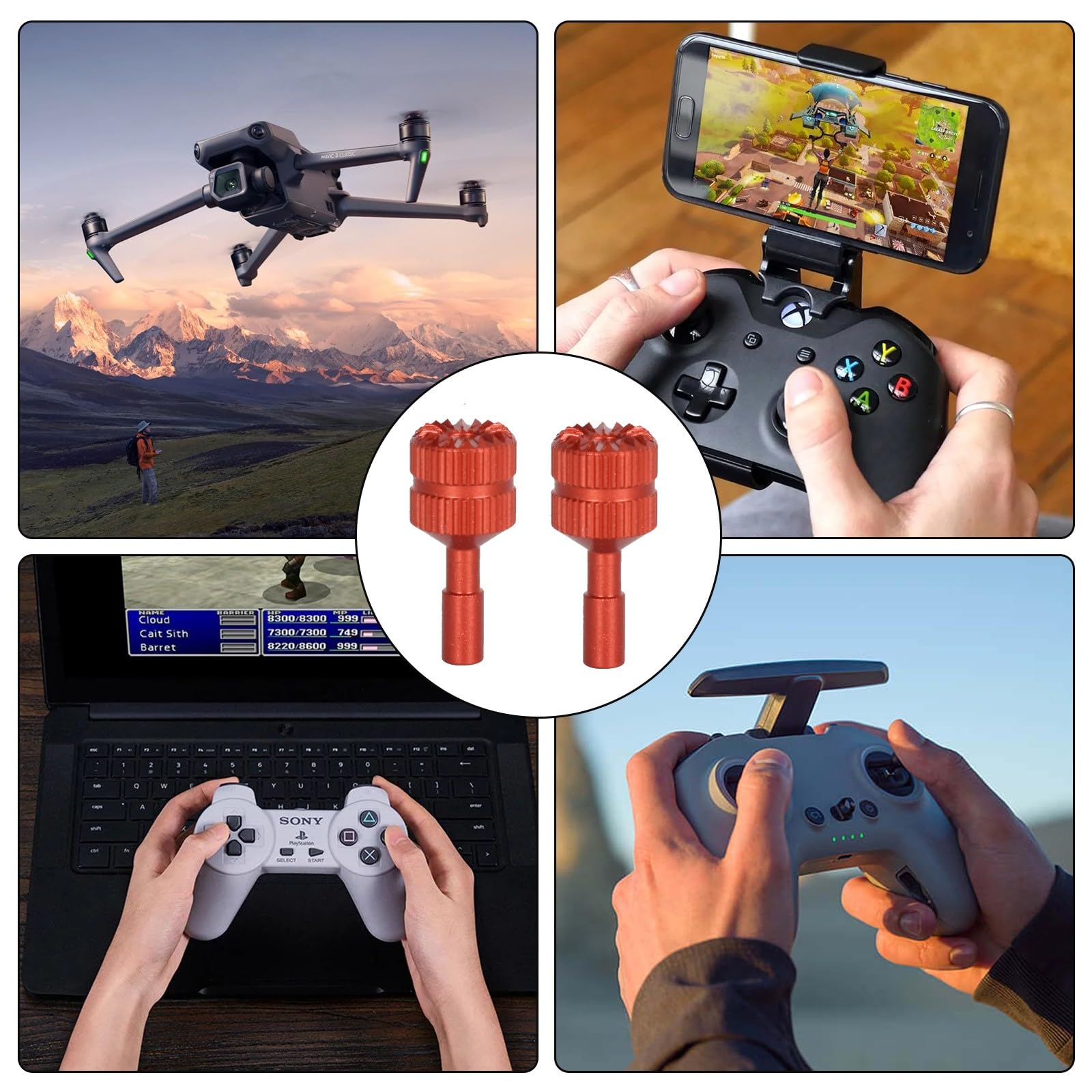 Premium Aluminum Alloy Red DJI RC Joystick Controller - Compatible with DJI RC 1, RC 2, Air 3 & Mini 3 Pro - Replacement Parts for Smooth Drone Control - Perfect for Aerial Photography & FPV Flying