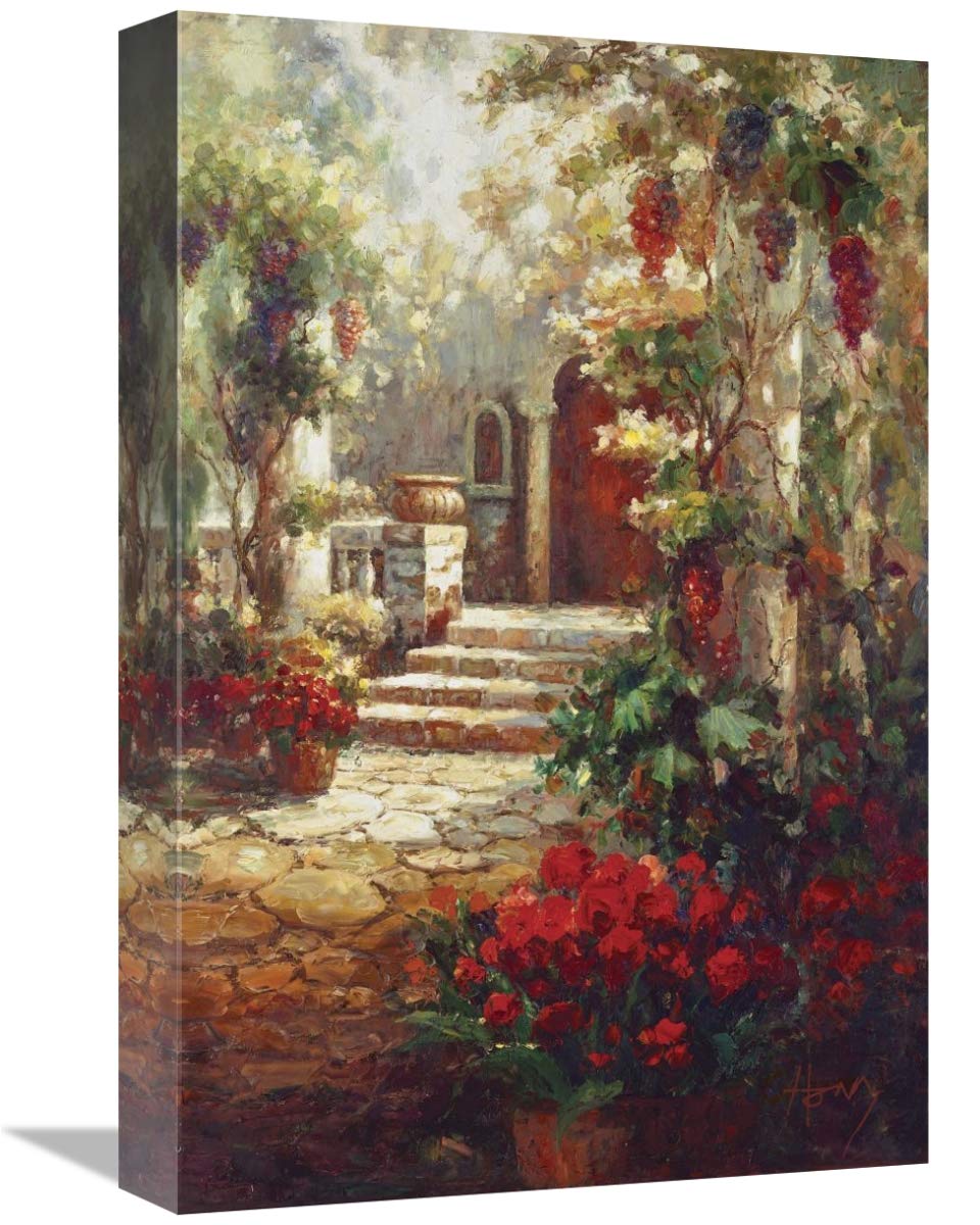12 x 18 Inch Romantic Courtyard Wall Art Print - Vintage European Style Painting for Living Room, Bedroom & Office Decor - Perfect Gift for Valentine's Day & Anniversary