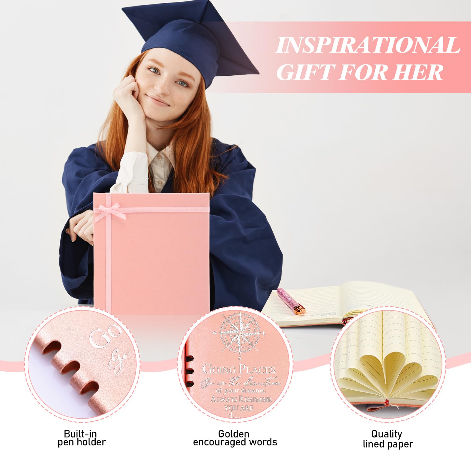 5-Piece Inspirational Journal and Pen Gift Set - Pink Leather Notebook with Ballpoint Pen, Graduation Gift for College, Senior & Middle School Students - Perfect for Graduation, Birthday, Teacher Appreciation & Motivational Gifts