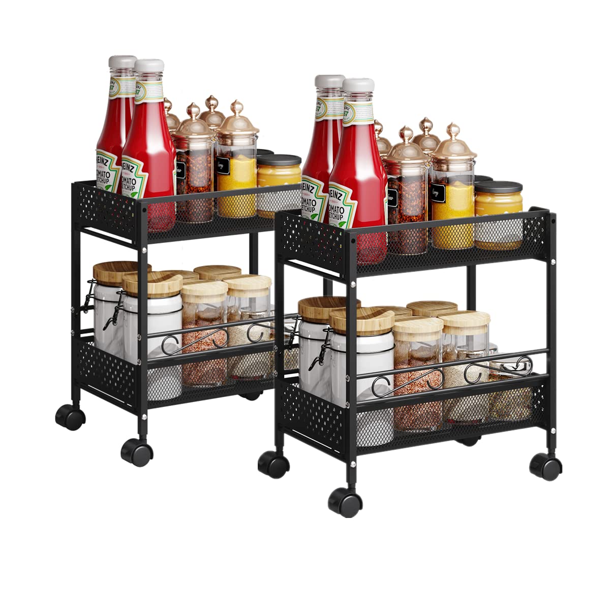 2-Pack 2-Tier Under Sink Organizer with Sliding Drawer - Space Saving Storage Solution for Kitchen & Bathroom Cabinets - Perfect for Organizing Cleaning Supplies, Cosmetics and Toiletries - Black
