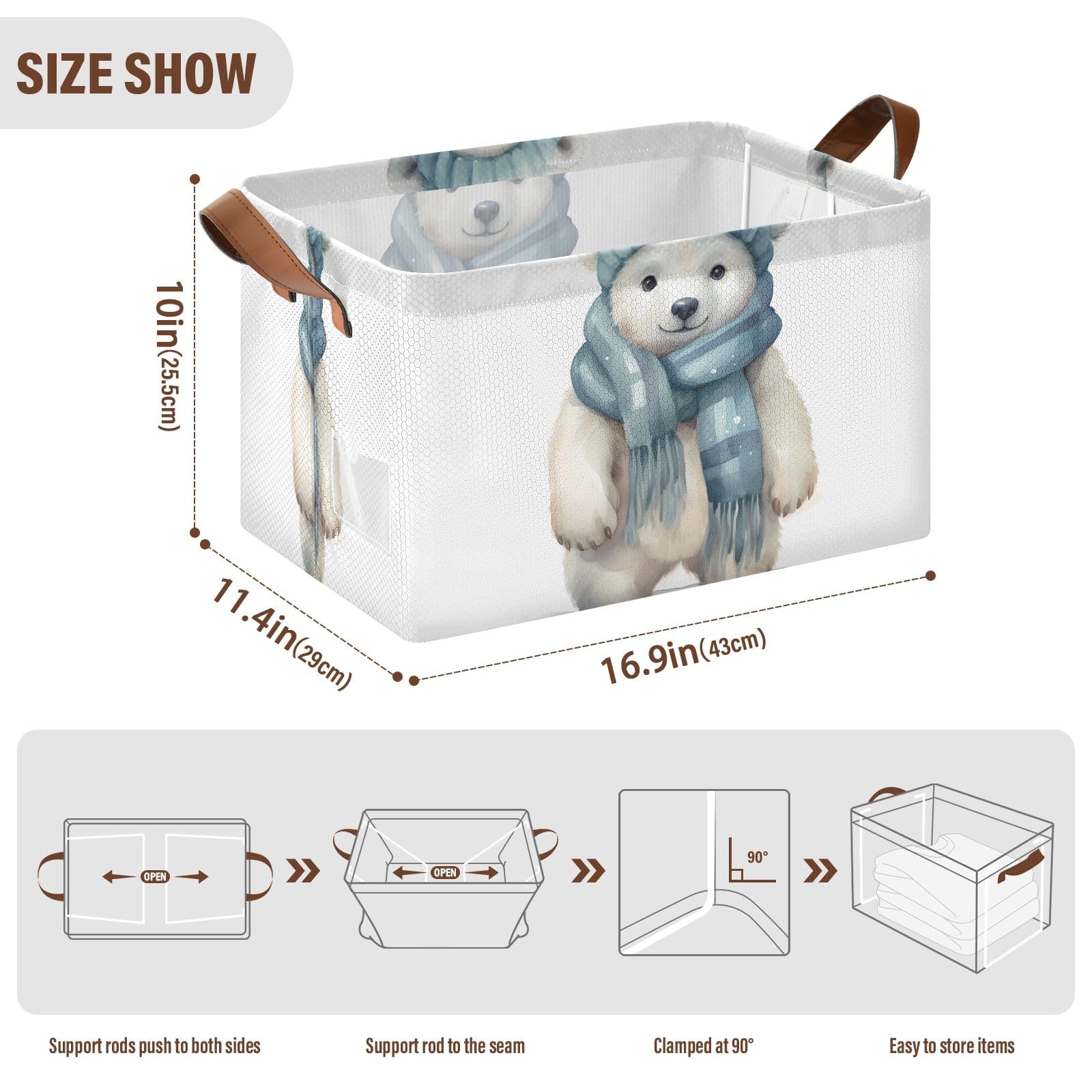ALAZA Closet Storage Cubes - Collapsible Fabric Bins for Shelves (2-Pack) | Cute Bear Design | Perfect for Bedroom, Nursery & Kids Room Organization