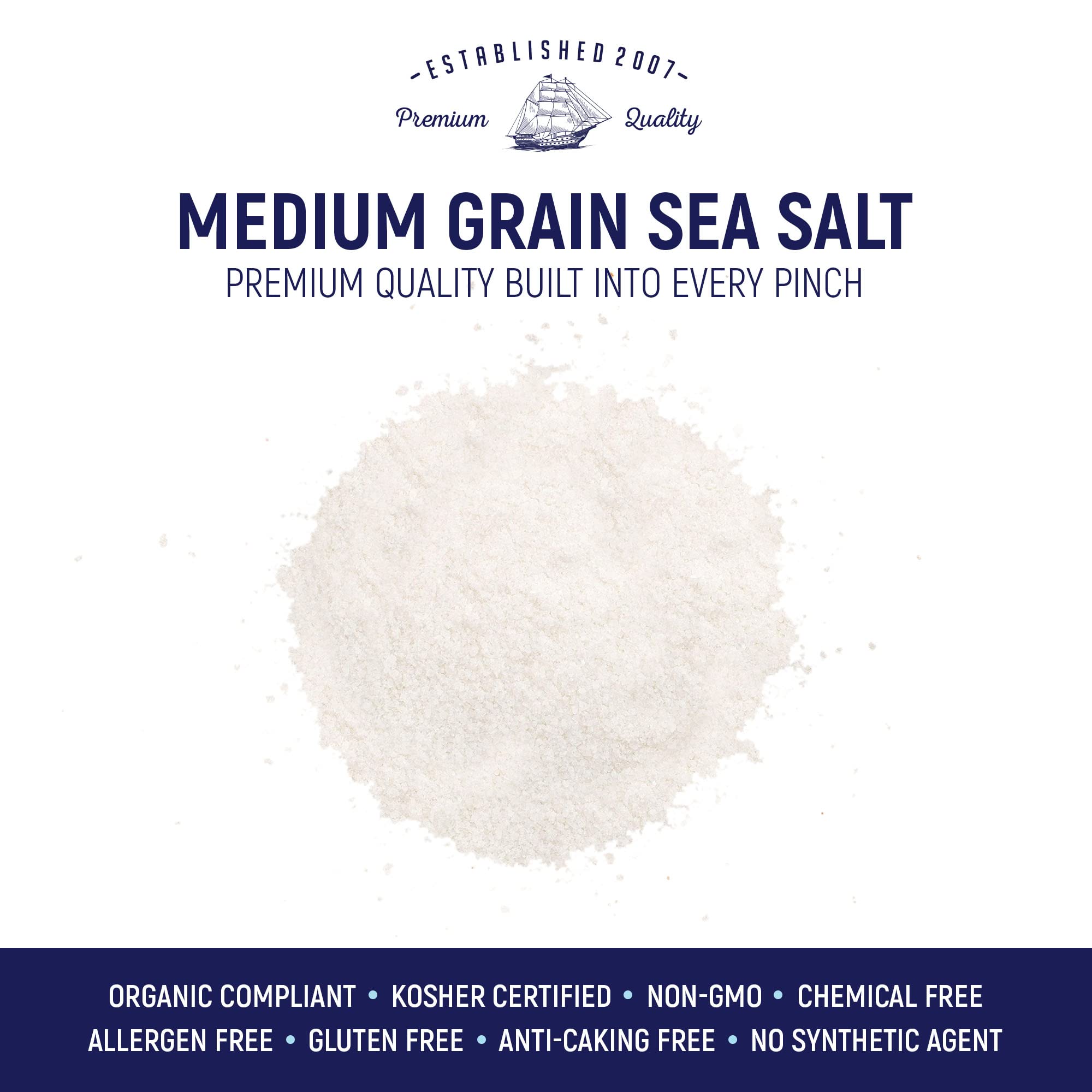 Premium Natural Medium Grain Sea Salt - Gluten-Free, No Artificial Additives, Bulk 20lb for Cooking, Baking & Food Preservation | Sea Salt Superstore