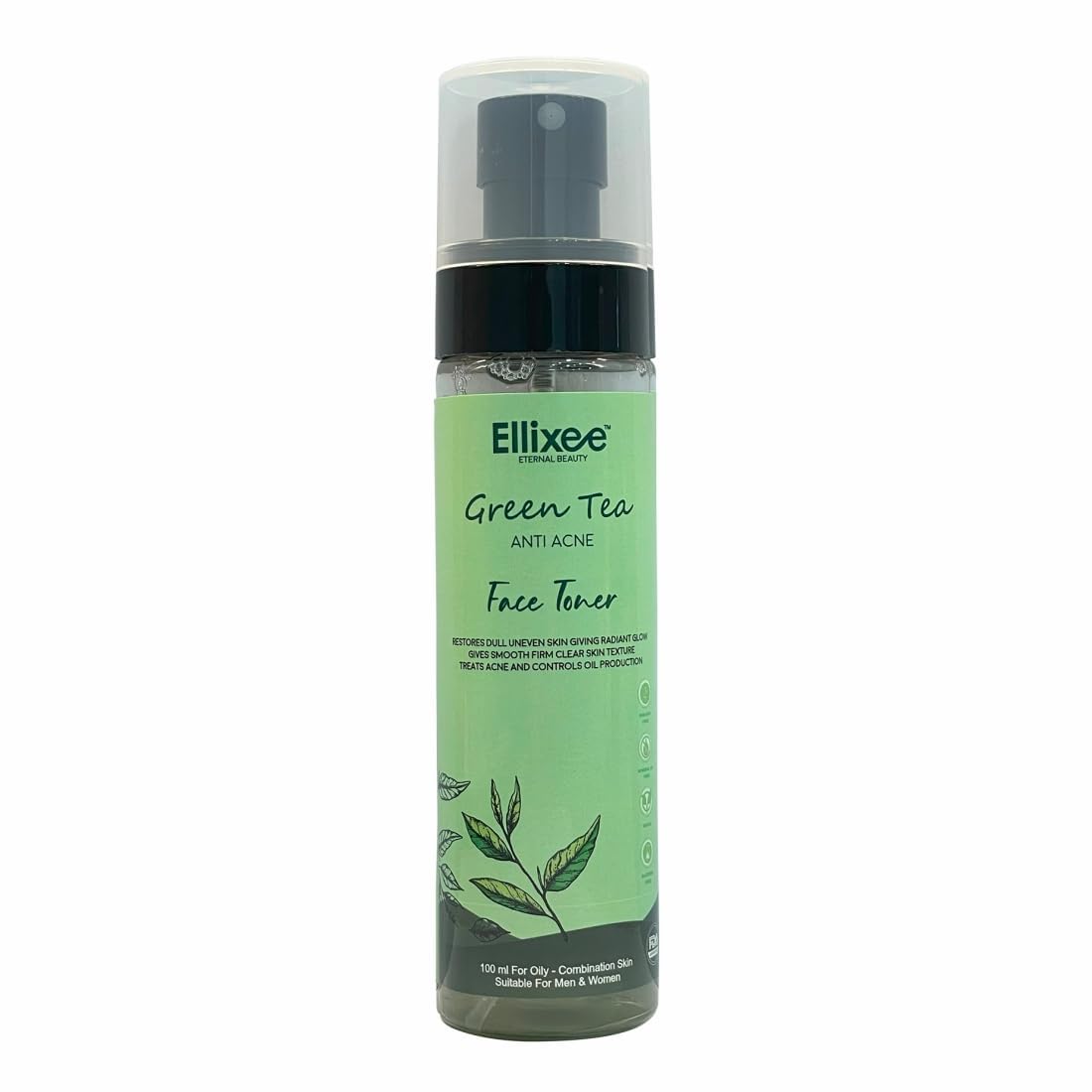 Ellixee Green Tea Anti Acne Face Toner for Oily & Acne-Prone Skin - Hydrating, Soothing & Pore Minimizing - 150ml (Pack of 1) | Perfect for Daily Skincare Routine & Post-Workout Refresh