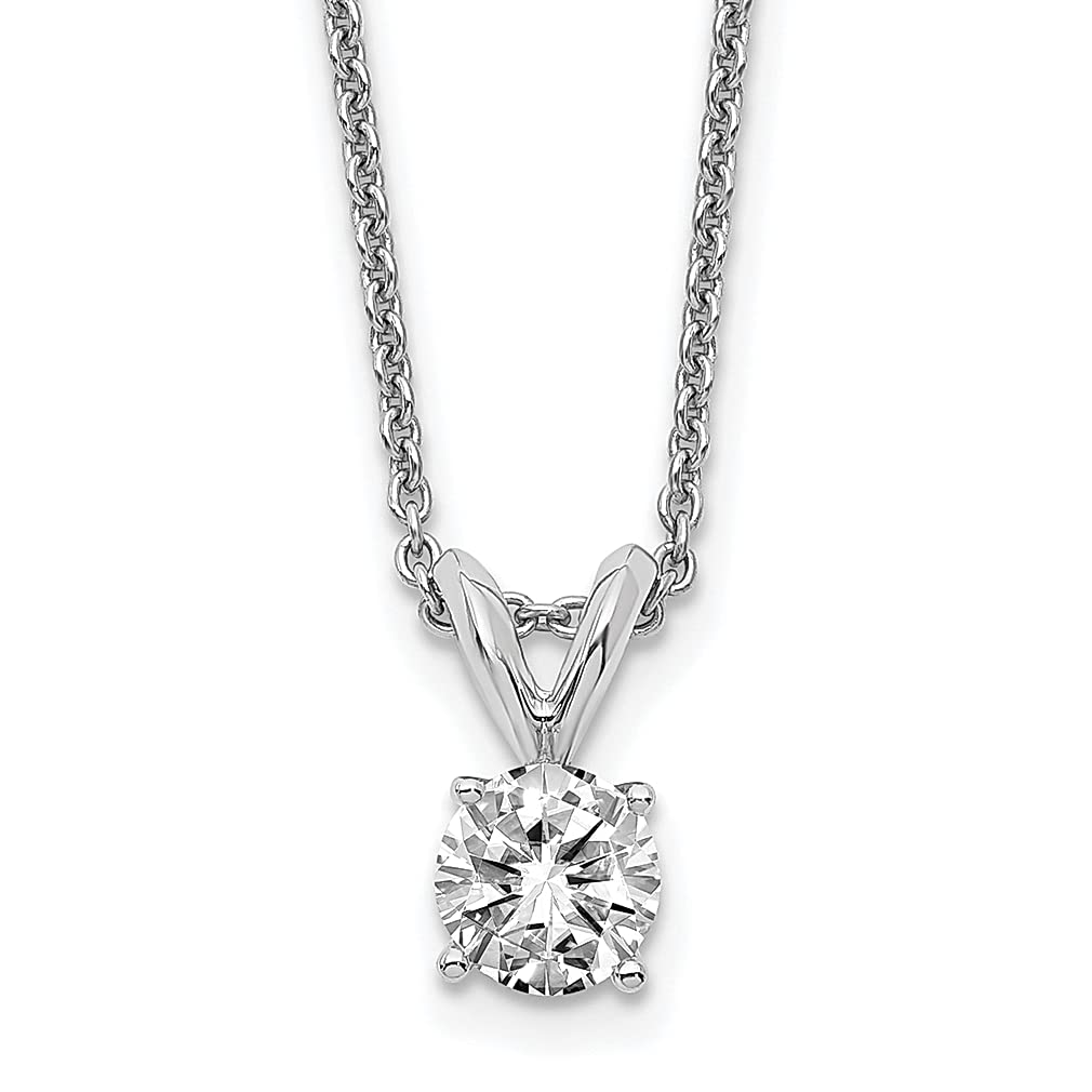 14K White Gold 1/2ct Round Moissanite Solitaire Pendant Necklace - 5mm G/H/I Color Diamond Alternative for Women - Perfect Gift for Anniversary, Valentine's Day & Everyday Elegance