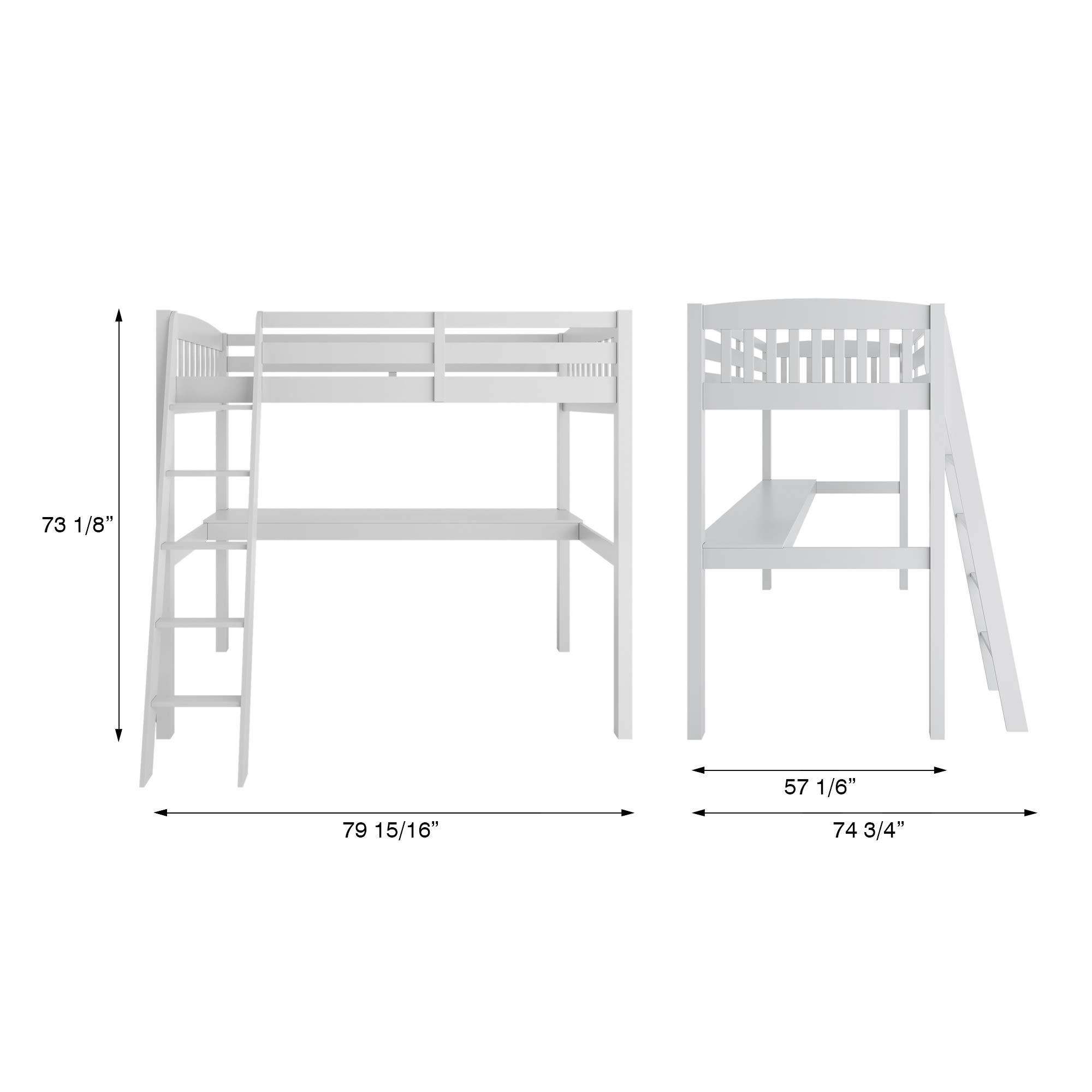 Yes4Wood Everest High Loft Wood Bed with Built-in Desk - 100% Pinewood, No Box Spring Needed (White, Full Size) - Perfect for Small Apartments, Dorm Rooms & Space-Saving Bedroom Designs