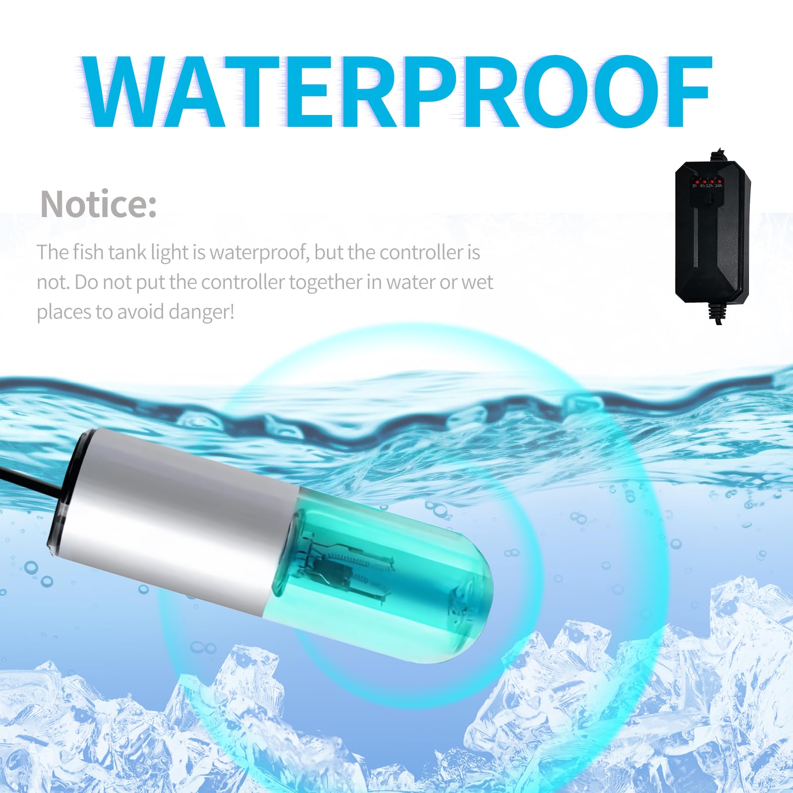 Hipargero Mini 3W Aquarium Cleaning Light with Timer - IP68 Waterproof LED Green Algae Cleaner for Fish Tanks | Perfect for Freshwater & Saltwater Aquariums, Planted Tanks & Nano Reefs