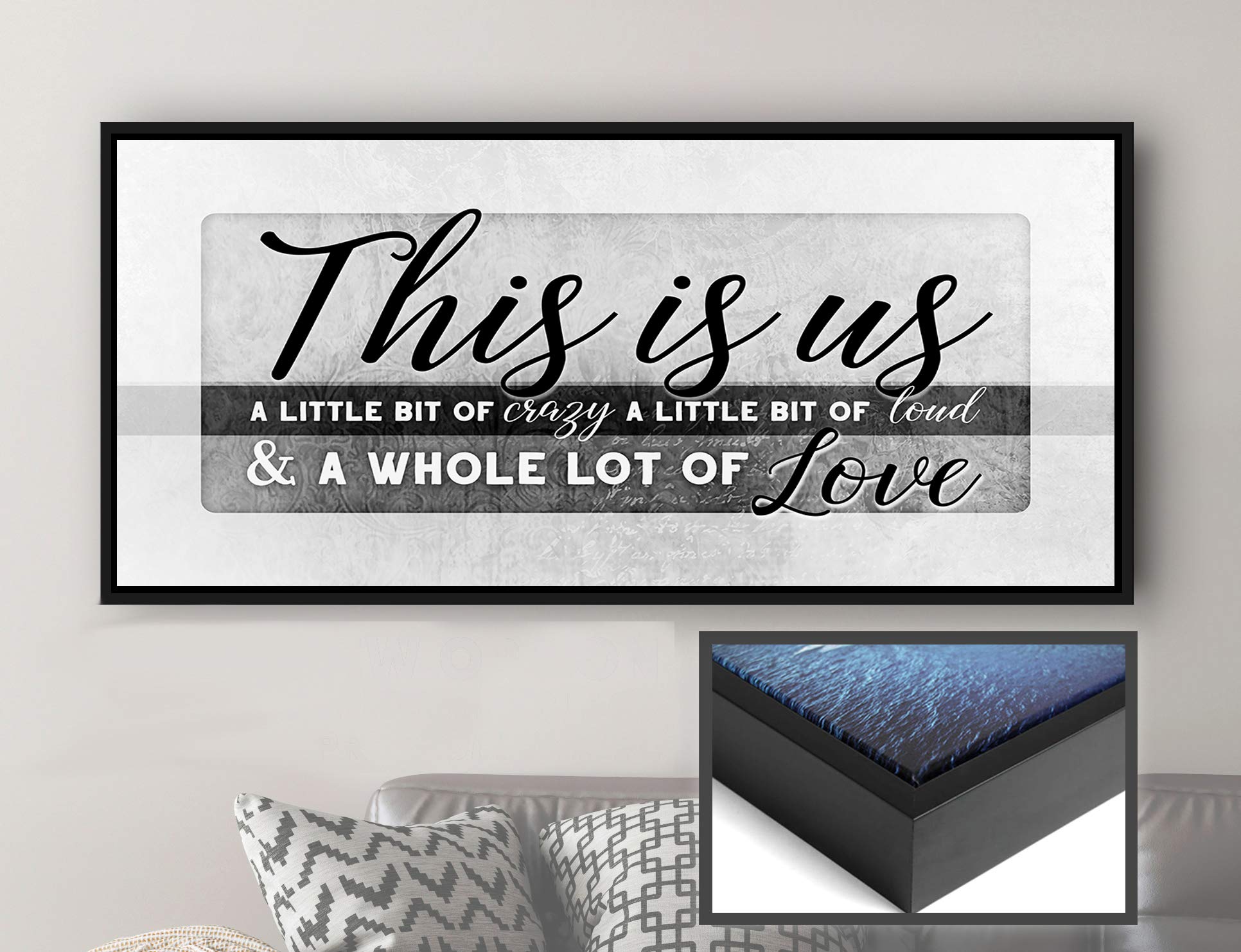This Is Us Family Wall Art - Framed Canvas Wall Decor for Living Room, Farmhouse Style Housewarming Gift (Light Grey, Black Floating Frame 42x19) - Perfect for Home Decor, New Home Gifts & Cozy Living Spaces