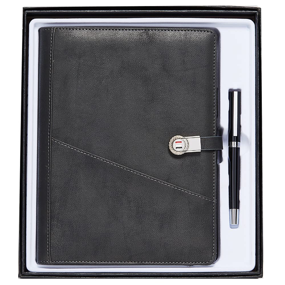 AZPINGPAN A5 Detachable Loose-Leaf Notebook with 8000mAh Power Bank & 16GB USB Flash Drive - Business Meeting Notepad with Multi-Function Card Pocket - 98g Beige Linen Paper - Perfect for Office, School & Travel Note Taking