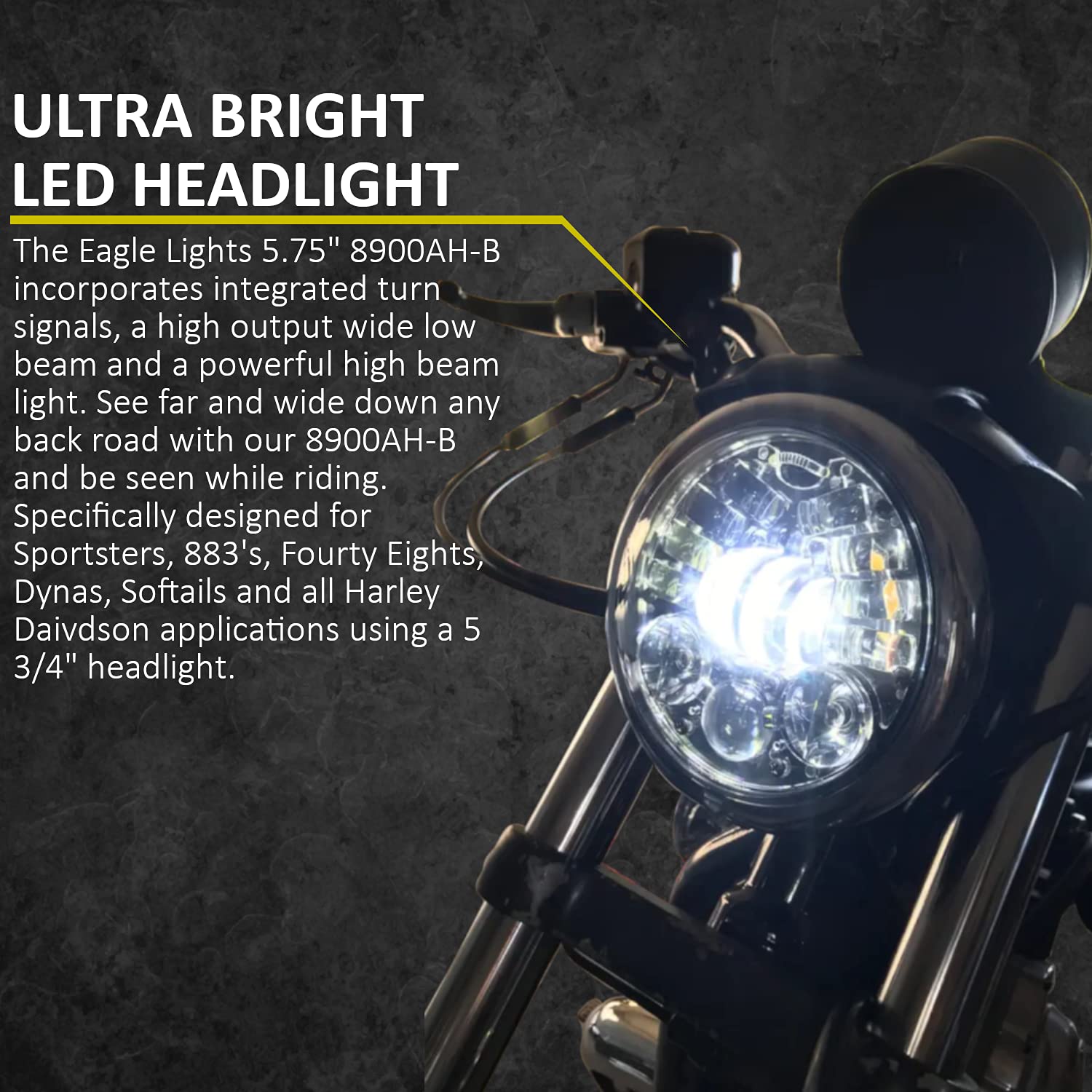 Eagle Lights 5.75 Inch 8900AH-B LED Headlight with Integrated Turn Signals for Harley Davidson Motorcycles - High Visibility for Night Riding and Urban Commuting
