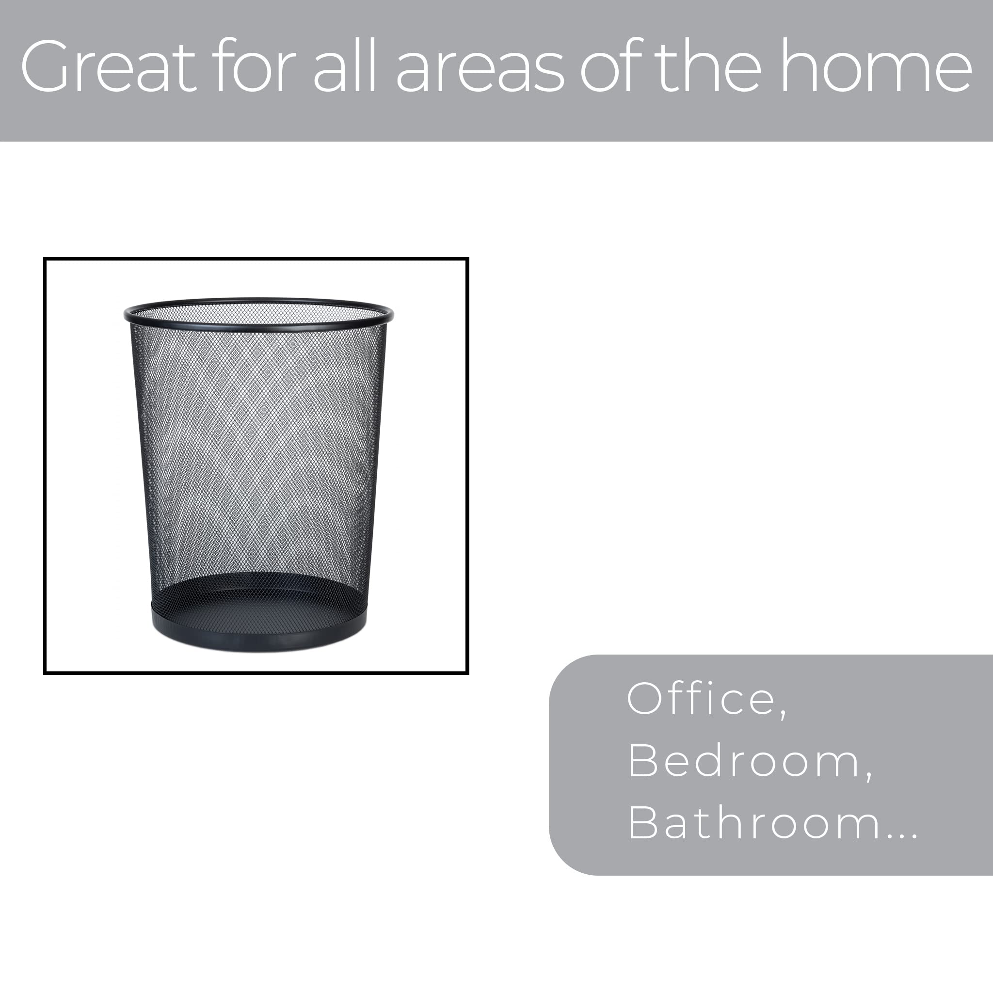 Smart Design Steel Mesh Waste Basket - Easy to Clean Trash Can for Home & Office - 11.75 x 13.75 Inch Black Wire Garbage Bin - Perfect for Bathroom, Bedroom, Kitchen & Office Organization