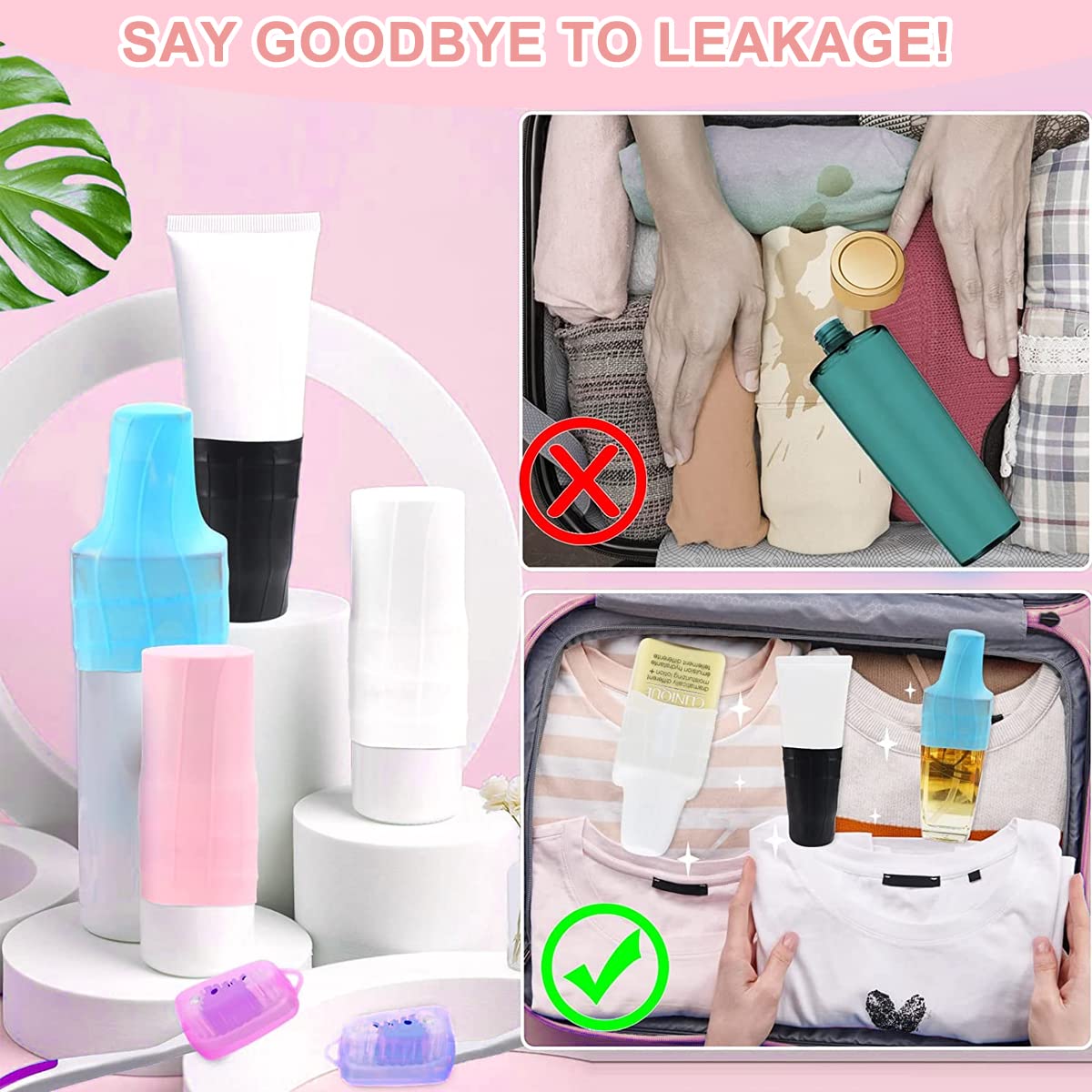 MAYCREATE® 8 Pack Leak Proof Silicone Travel Sleeves - Elastic Container Covers for Toiletries, Spray Bottles & Cosmetics | Reusable, TSA Approved Luggage Accessories for Air Travel, Camping & Home Organization