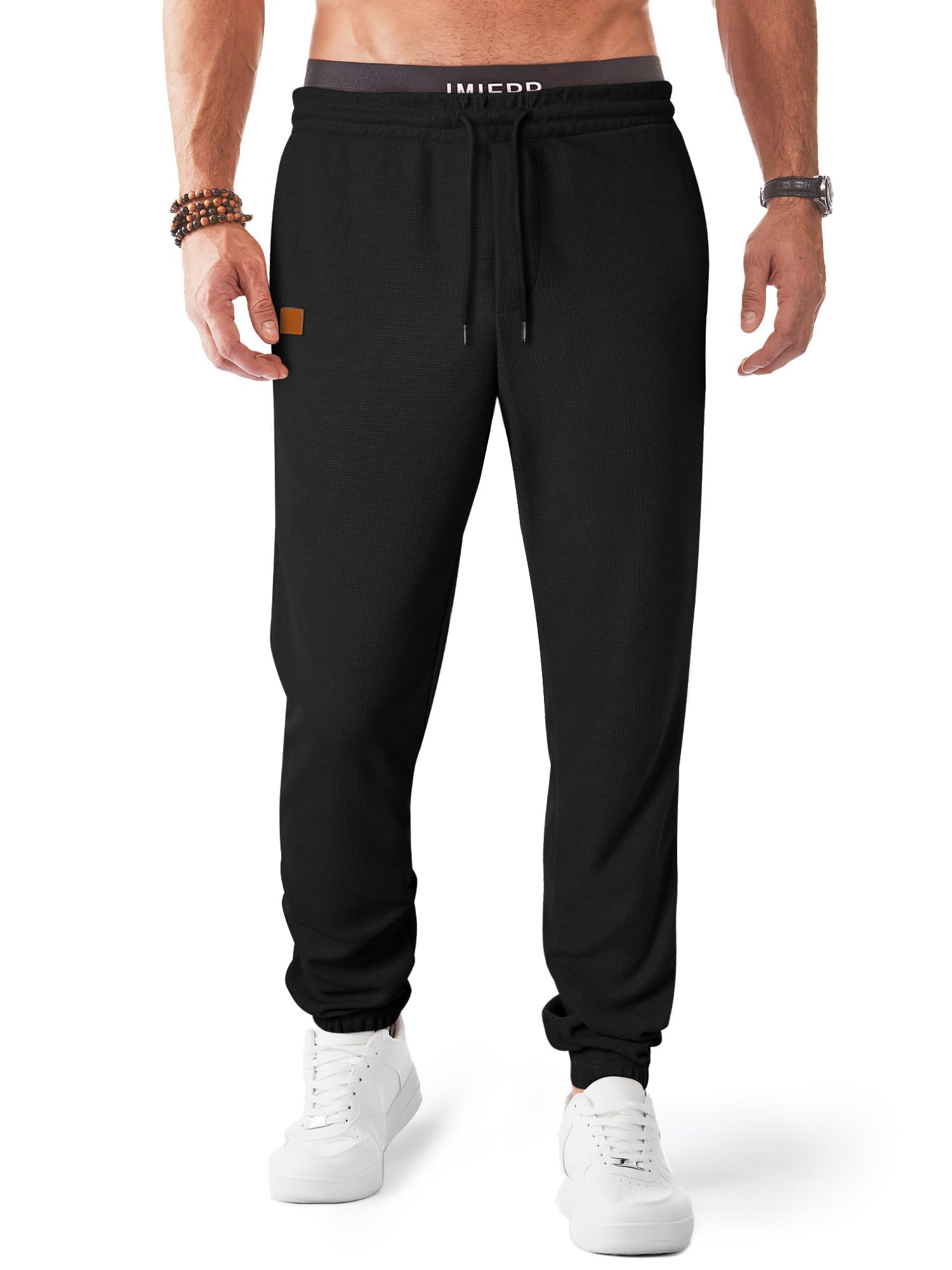 JMIERR Men's Waffle Knit Sweatpants - Stretchy Elastic Waistband with Drawstring, Tapered Joggers for Gym, Lounge & Casual Wear - Soft Breathable Fabric with Side Pockets - Perfect for Workouts, Running Errands and Relaxing at Home