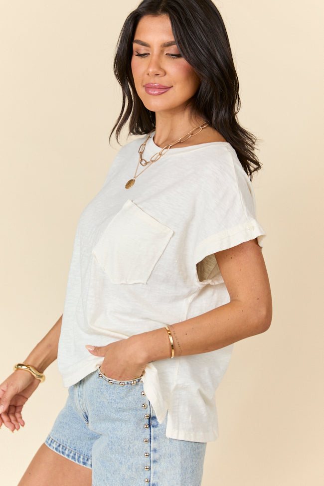 All Washed Up Ivory Knit Pocket Tee - Soft Cotton Casual T-Shirt for Men & Women | Perfect for Everyday Wear, Weekend Outfits and Layering
