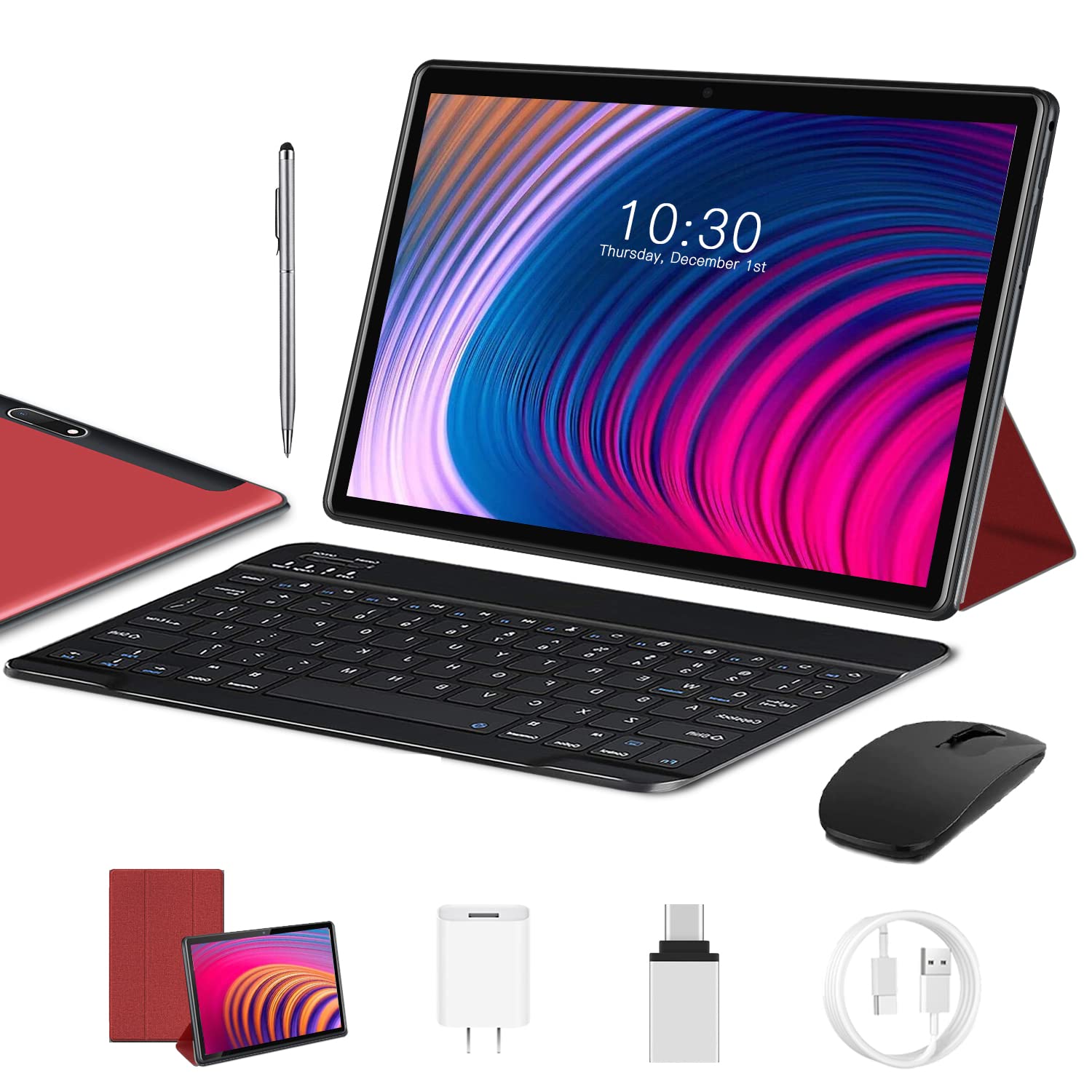 AOYODKG 2-in-1 Android 11 Tablet with 5G WiFi & Bluetooth - 64GB+128GB Expandable Storage, Includes Keyboard & Mouse - HD Gaming Tablet for Work, School & Entertainment