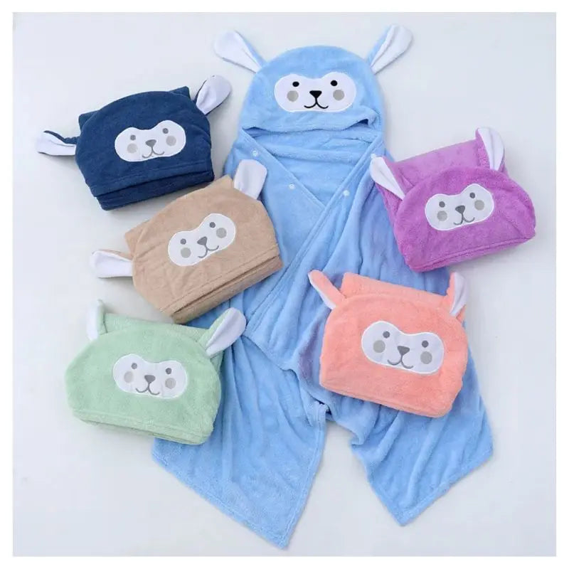 Soft Coral Fleece Hooded Towel for Kids & Baby - Warm & Absorbent Poncho Towel for Bath, Beach, and Swimming Pool Use