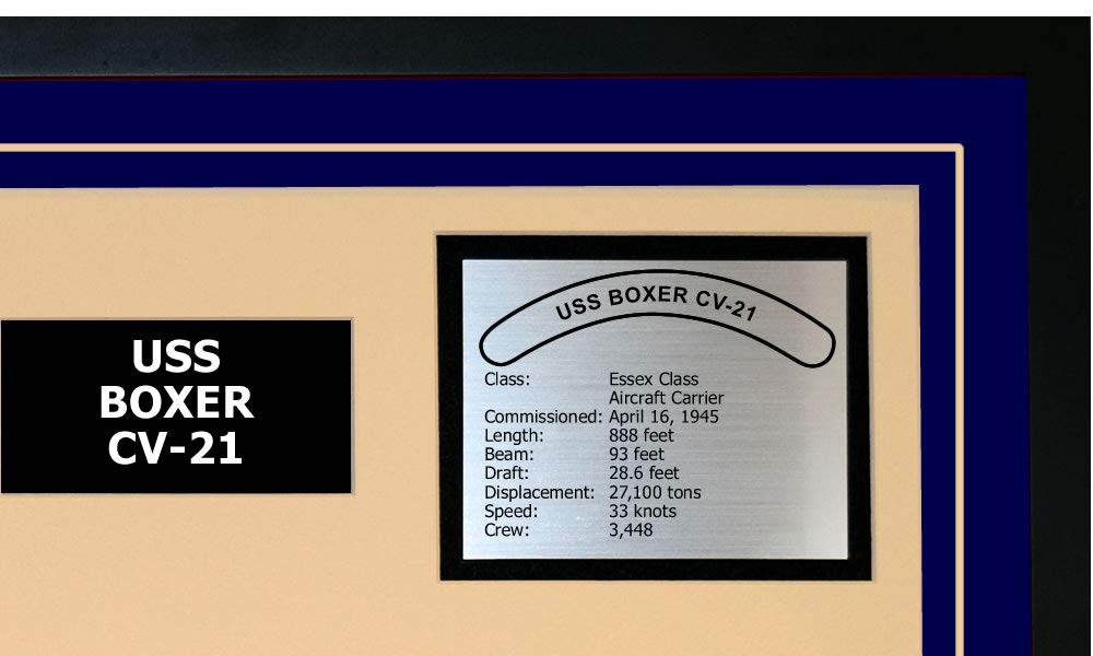 USS Boxer CV-21 Navy Ship Model Display - Framed Blue Navy Emporium Collectible | Perfect for Military History Enthusiasts & Home Office Decor