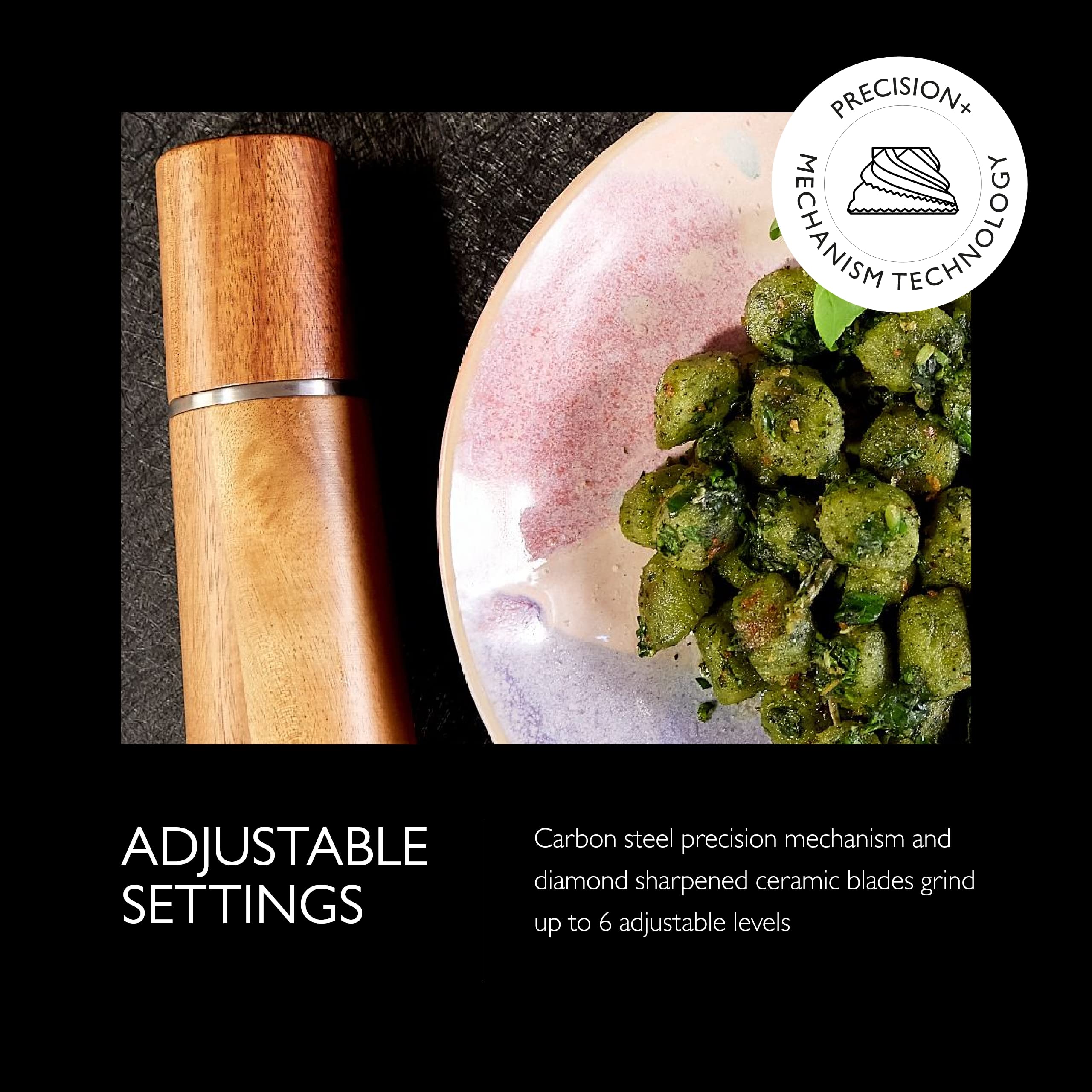 Premium Cole & Mason Marlow Wooden Salt and Pepper Grinder Set - Adjustable Coarseness, Refillable Spice Mill - Natural Acacia Wood - Perfect for Kitchen, Dining Table & Gourmet Cooking