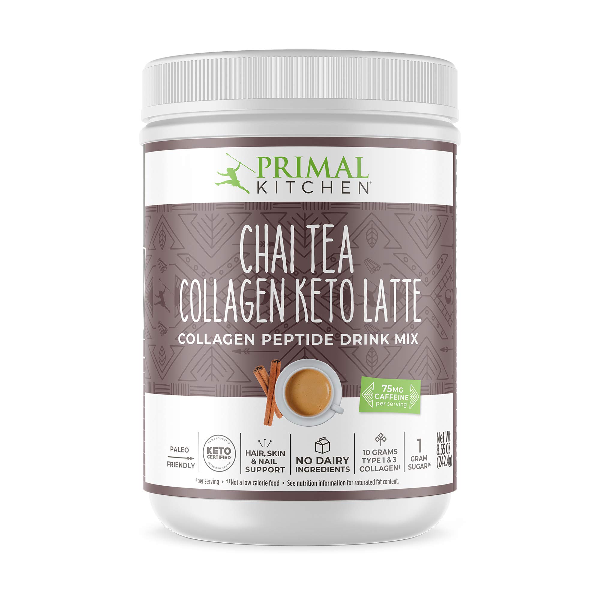 Primal Kitchen Chai Tea Collagen Keto Latte Powder - Collagen Peptide Drink Mix for Energy & Skin Health (8.55 oz) | Perfect for Keto Diet, Morning Boost & Post-Workout Recovery