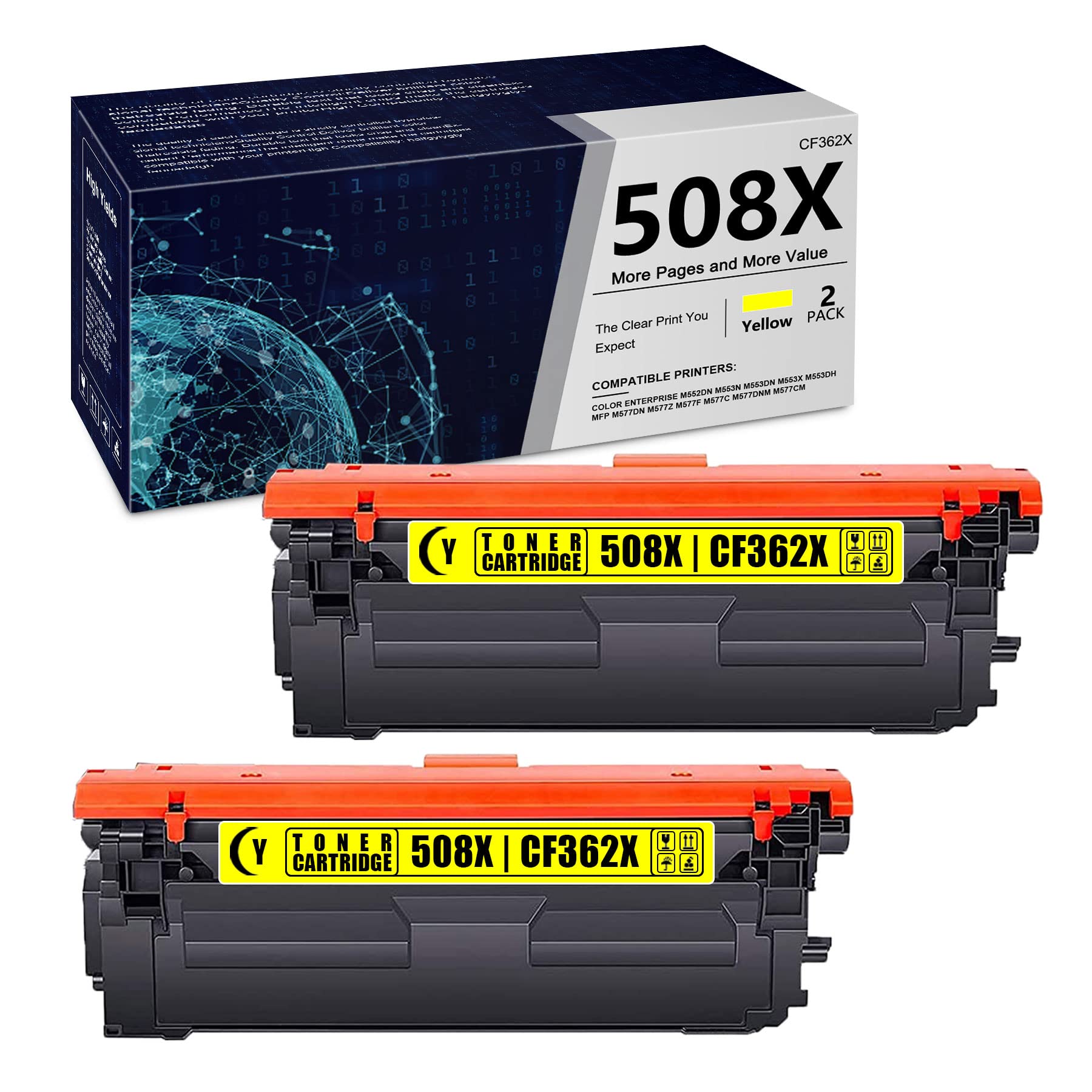ZEOSEROE 2-Pack High Yield 508X & CF362X Toner Cartridges - Compatible Replacement for HP Color Enterprise M552dn/M553/M577 Series Printers (Yellow) - Perfect for Office & High-Volume Printing Needs