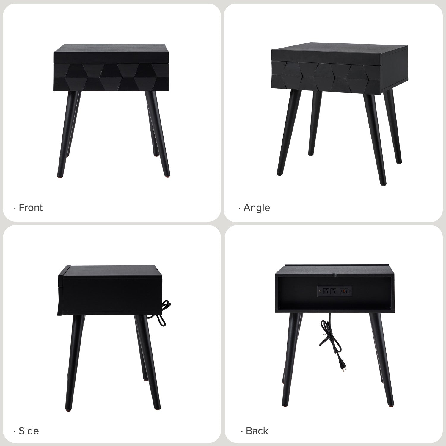 Vivian Mid-Century Modern Nightstand with USB Charging Station - Wooden Bedside Table with Drawer & Shelf - Perfect for Bedroom, Living Room, or Guest Room - Fast Charging & Stylish Storage Solution