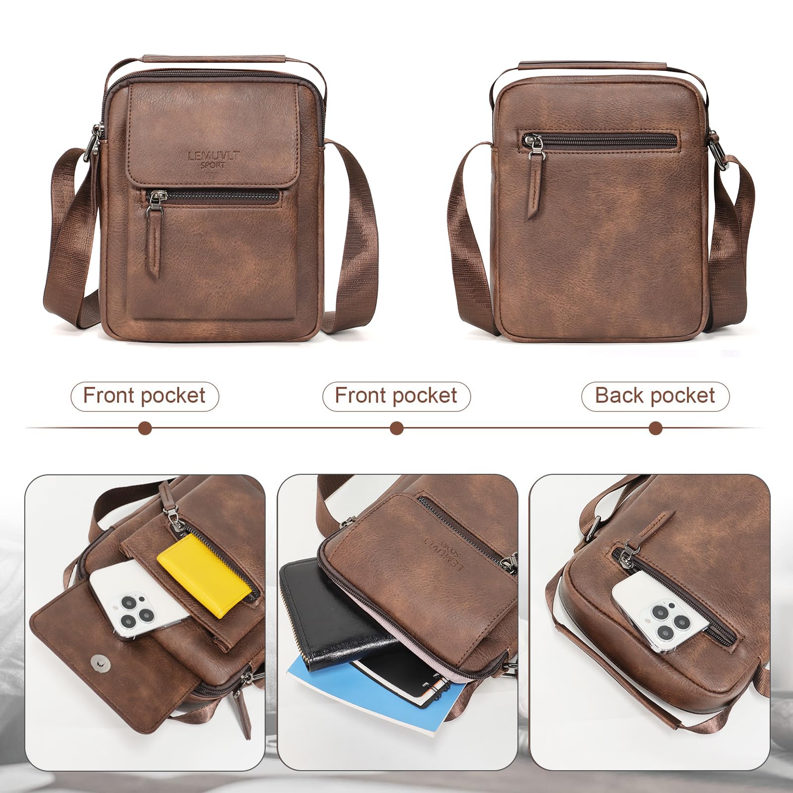 Leather Crossbody Bag for Men - Small & Medium Shoulder Bag, Messenger Satchel Purse - Perfect for Work, Travel & Daily Use