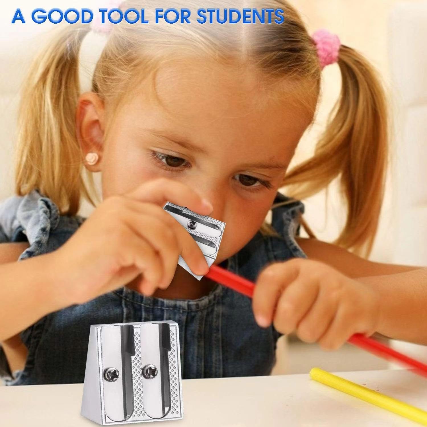 Metal Pencil Sharpeners 4pcs - Dual Hole for Graphite & Colored Pencils - Home & Office Use