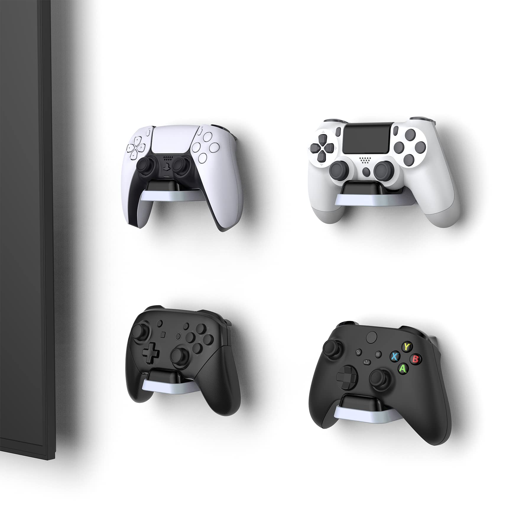 PlayVital Universal Game Controller Wall Mount for PS5, Xbox Series & Nintendo Switch Pro - Headset Holder & Console Hanger (Black & White) - Perfect for Gaming Room Organization & Controller Storage