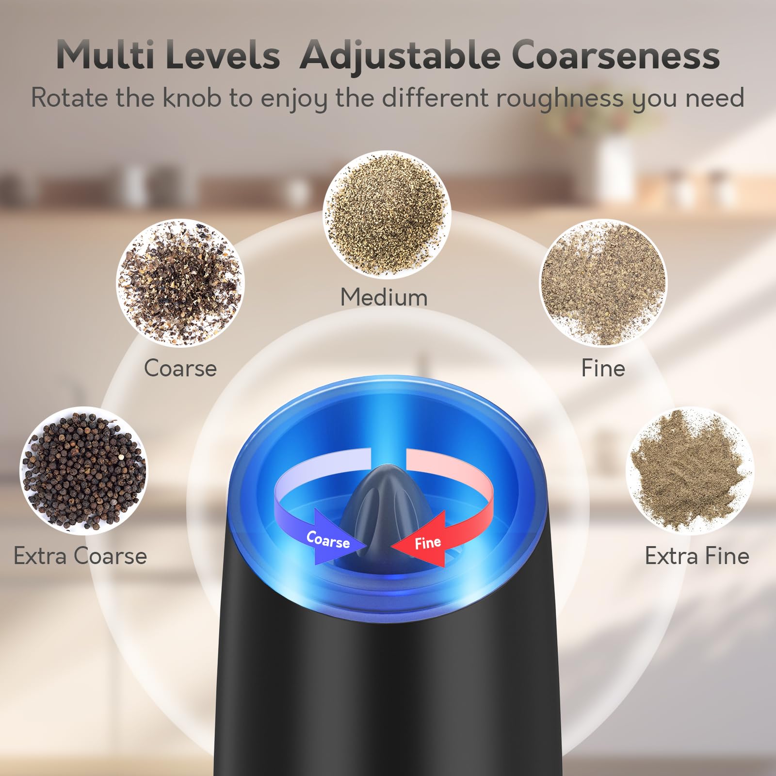Premium Electric Pepper and Salt Grinder Set - Battery Powered Automatic Mill with Adjustable Coarseness & LED Light - One-Hand Operation for Kitchen, Dining Table, Camping & Outdoor Cooking