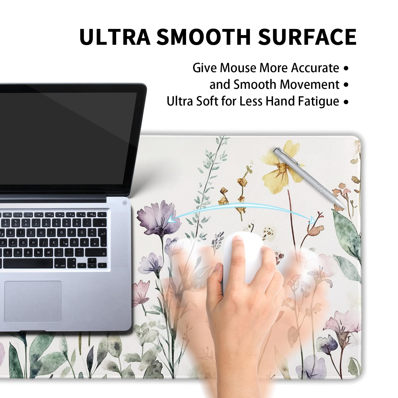 Beige Floral Desk Mat - Large 31.5x11.8 Inch Boho Aesthetic Mouse Pad with Minimalist Flower Design - Extended Gaming Keyboard Mat for Home Office, Work & PC Gaming - Perfect for Workstations, Desktops & Computer Setups