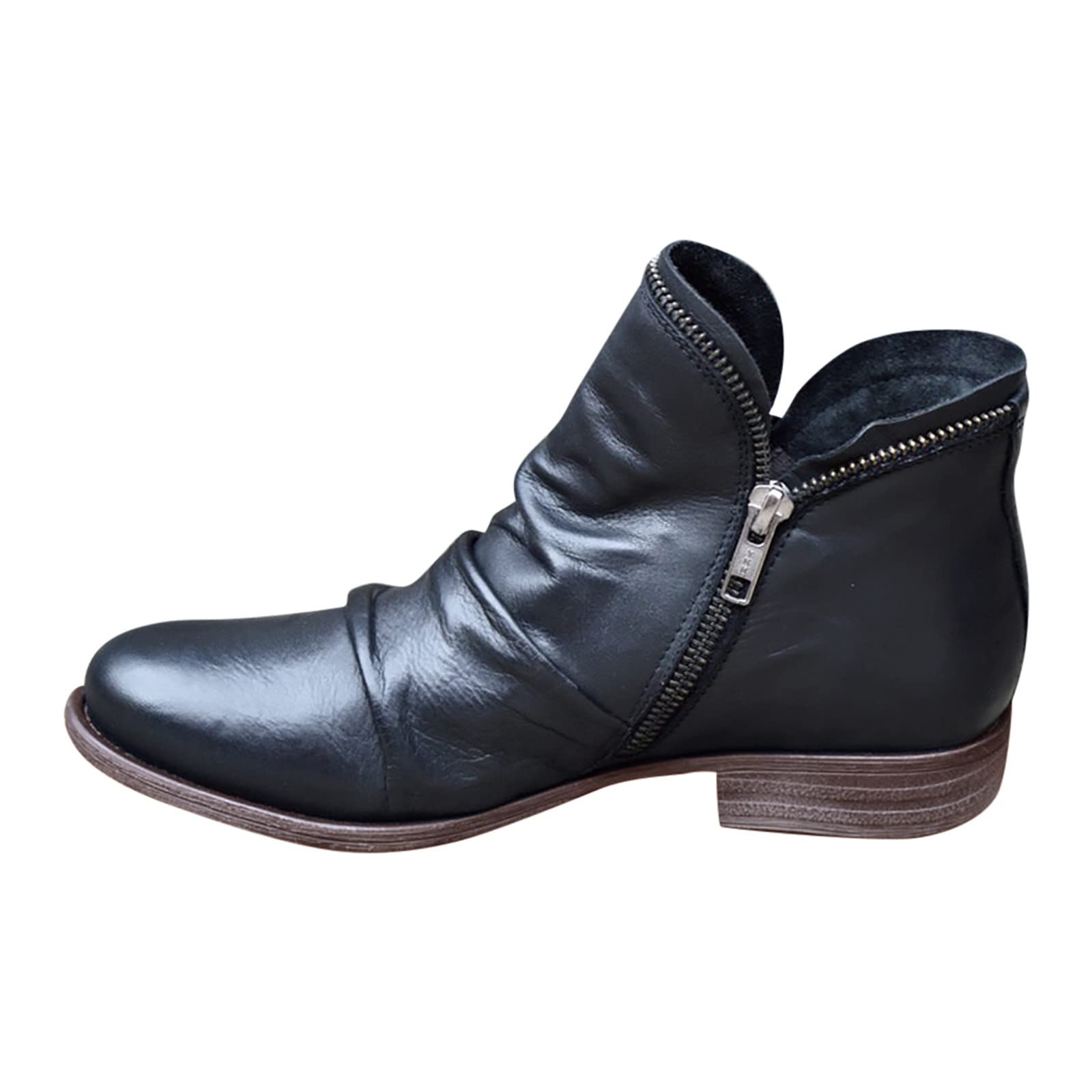 SBGMoSJ Women's Extra Wide Width Ankle Boots - Low Heel Cowboy Booties with Chunky Heel for Fall 2023 | Comfortable Black Boots for Casual Wear, Office & Western Outfits