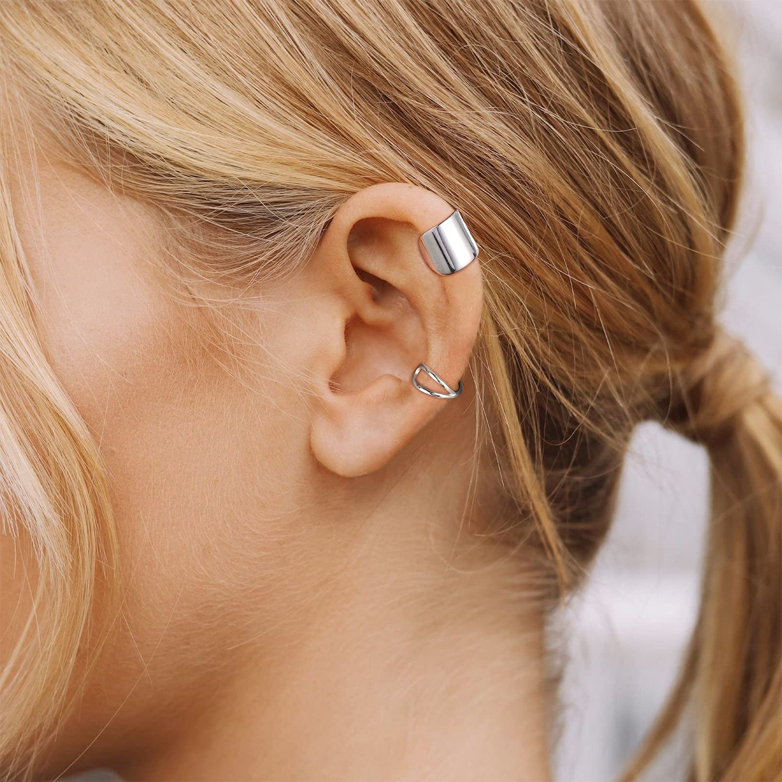 ChicSilver 925 Sterling Silver Non-Piercing Clip-On Cartilage Ear Cuff Earrings for Women - Elegant Helix Ear Jewelry with Gift Box - Perfect for Parties, Weddings & Everyday Wear
