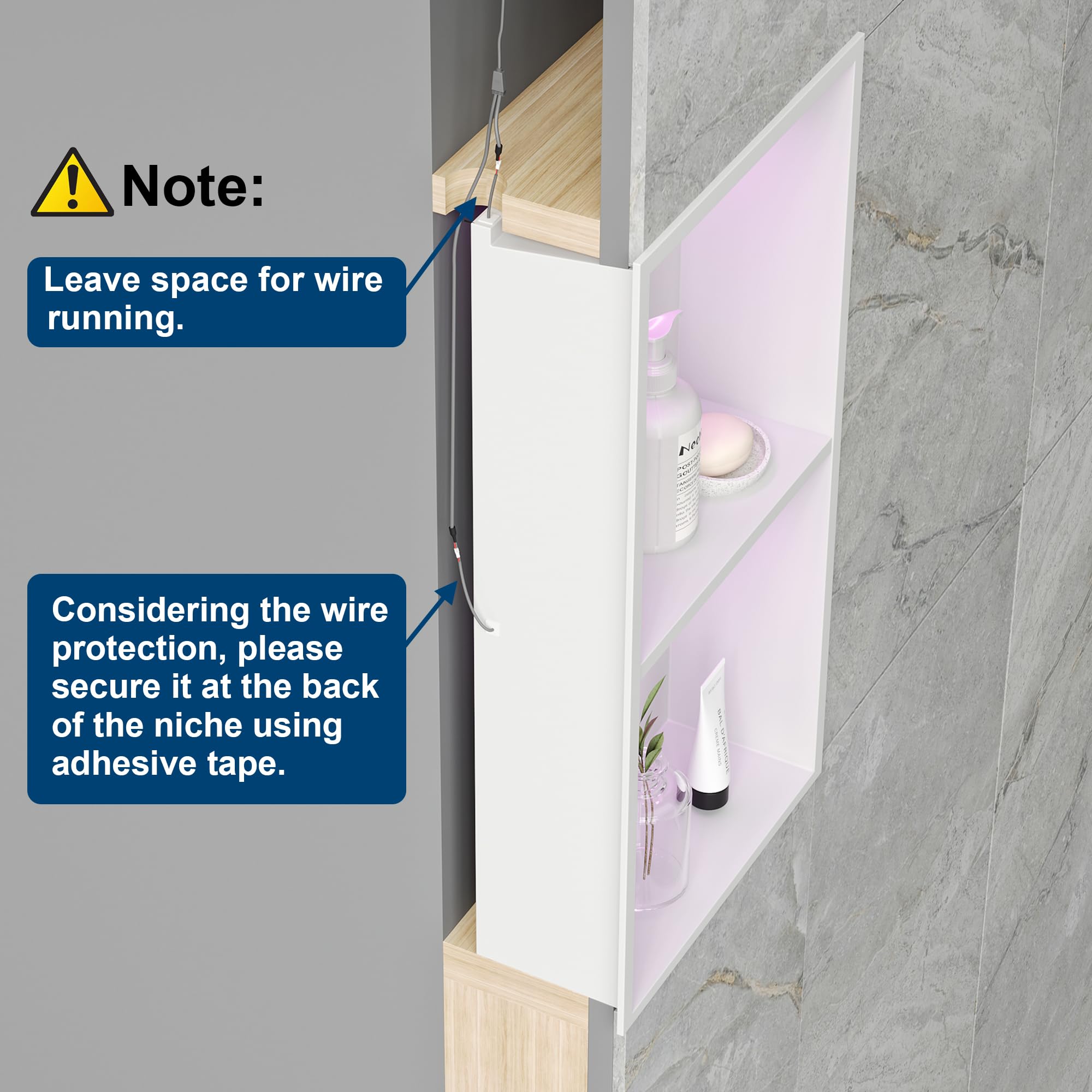2-Tier 12x24 Inch Wall Niche with RGB LED Light Strips - White Waterproof Shower Niche Cabinet - Stainless Steel Bathroom Shelf - No Tile Needed Recessed Storage Organizer - Perfect for Bathroom, Shower, and Spa Organization