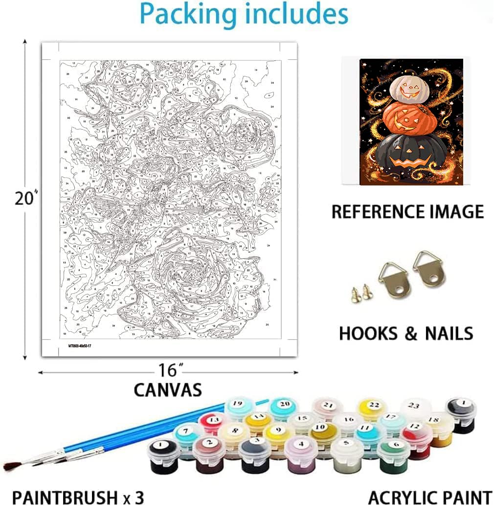 Halloween Paint by Numbers Kit for Adults Beginners - DIY Oil Painting Canvas 16