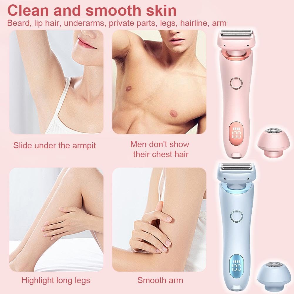 2 in 1 Electric Shaver & Bikini Trimmer for Women - Painless Hair Removal Epilator for Pubic & Body Hair at Home | Multi-Functional Grooming Kit for Smooth Skin | Perfect for Travel, Gym & Daily Personal Care (Blue)