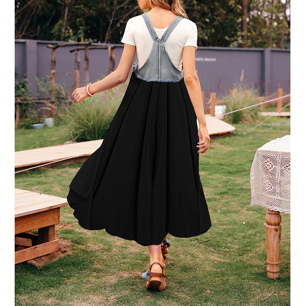 Women's Loose Long Denim Dungaree Dress with Suspenders - Fashion Printed Ruffled Pinafore Pleated Skirt - Elegant Bib Overall Dress for Ladies & Girls | Casual Wear, Street Style, Office Outfits & Date Night Looks