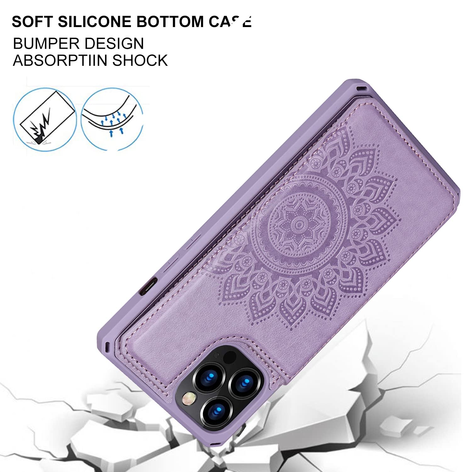 Premium Leather iPhone 12 Case with Card Holder & Stand - Shockproof Wallet Phone Case for iPhone 12/12 Pro (Purple) - Perfect for Work, Travel & Everyday Protection