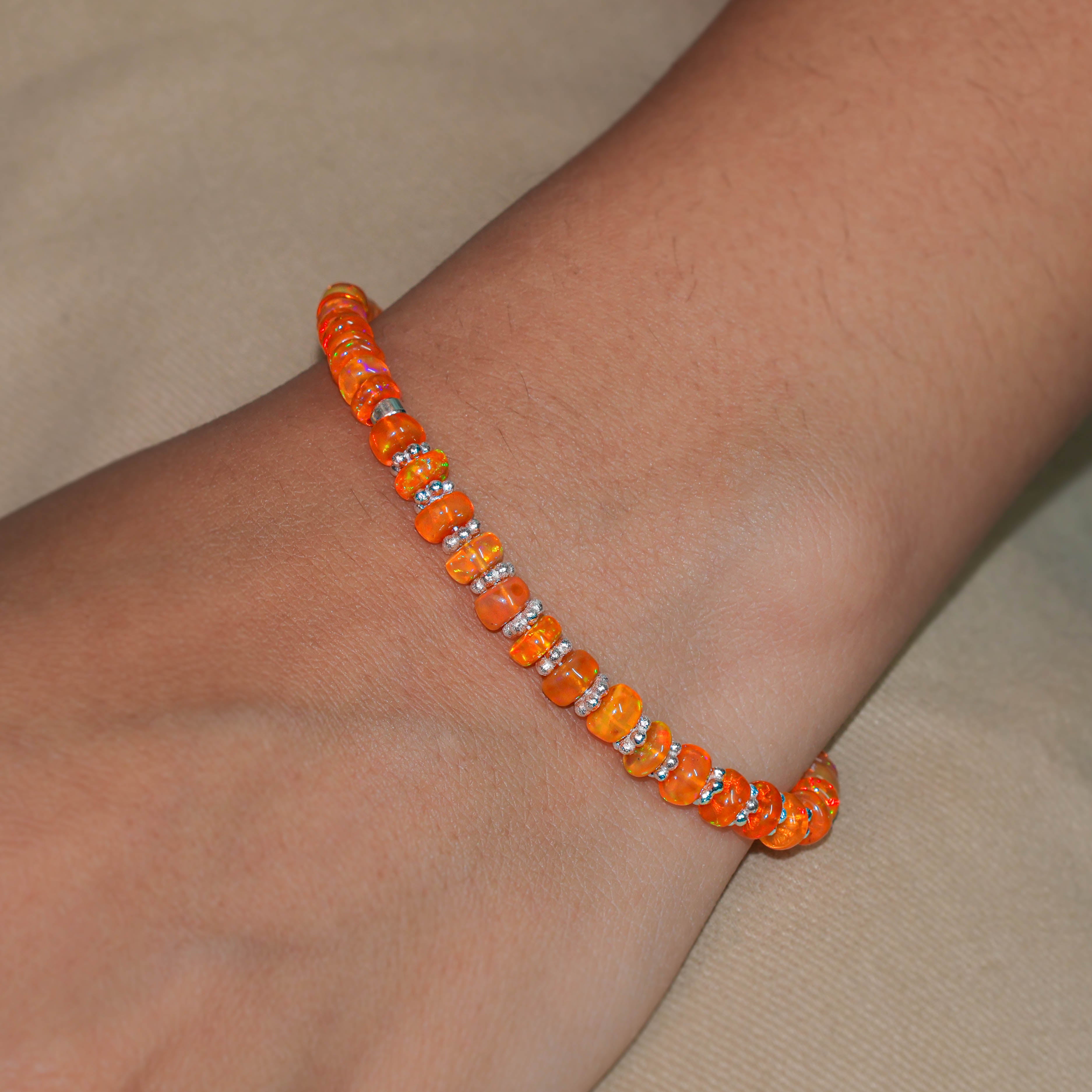 Natural Orange Opal Rondelle Beaded Bracelet - Handmade Gemstone Jewelry for Women, Boho Chic Style, Perfect for Everyday Wear & Special Occasions