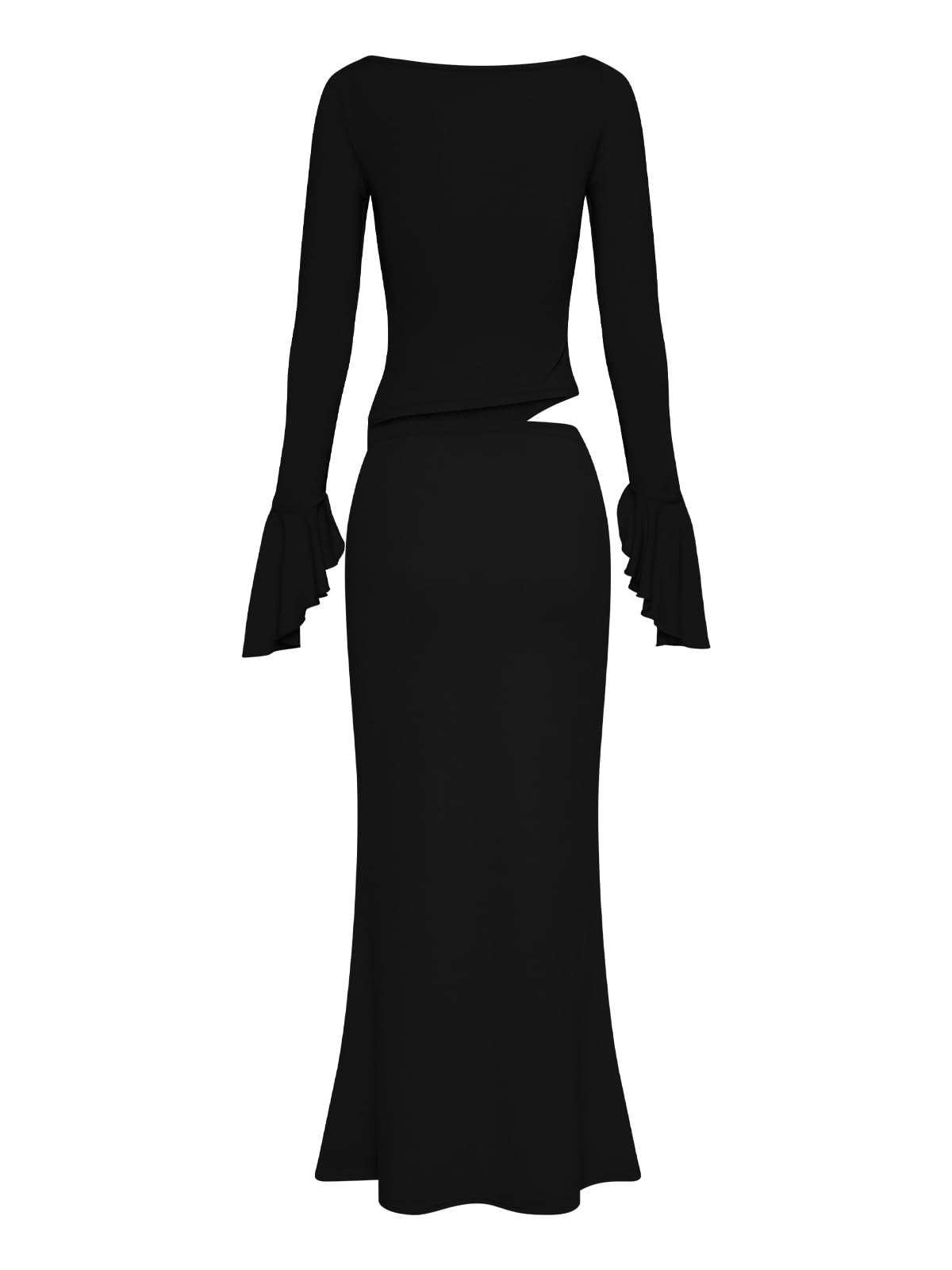 Lrady Women's 2 Piece Maxi Skirt Set - Casual Long Sleeve Cropped Top & High Waisted Long Skirt Outfit for Spring/Summer Fashion, Beach Vacations, and Date Nights